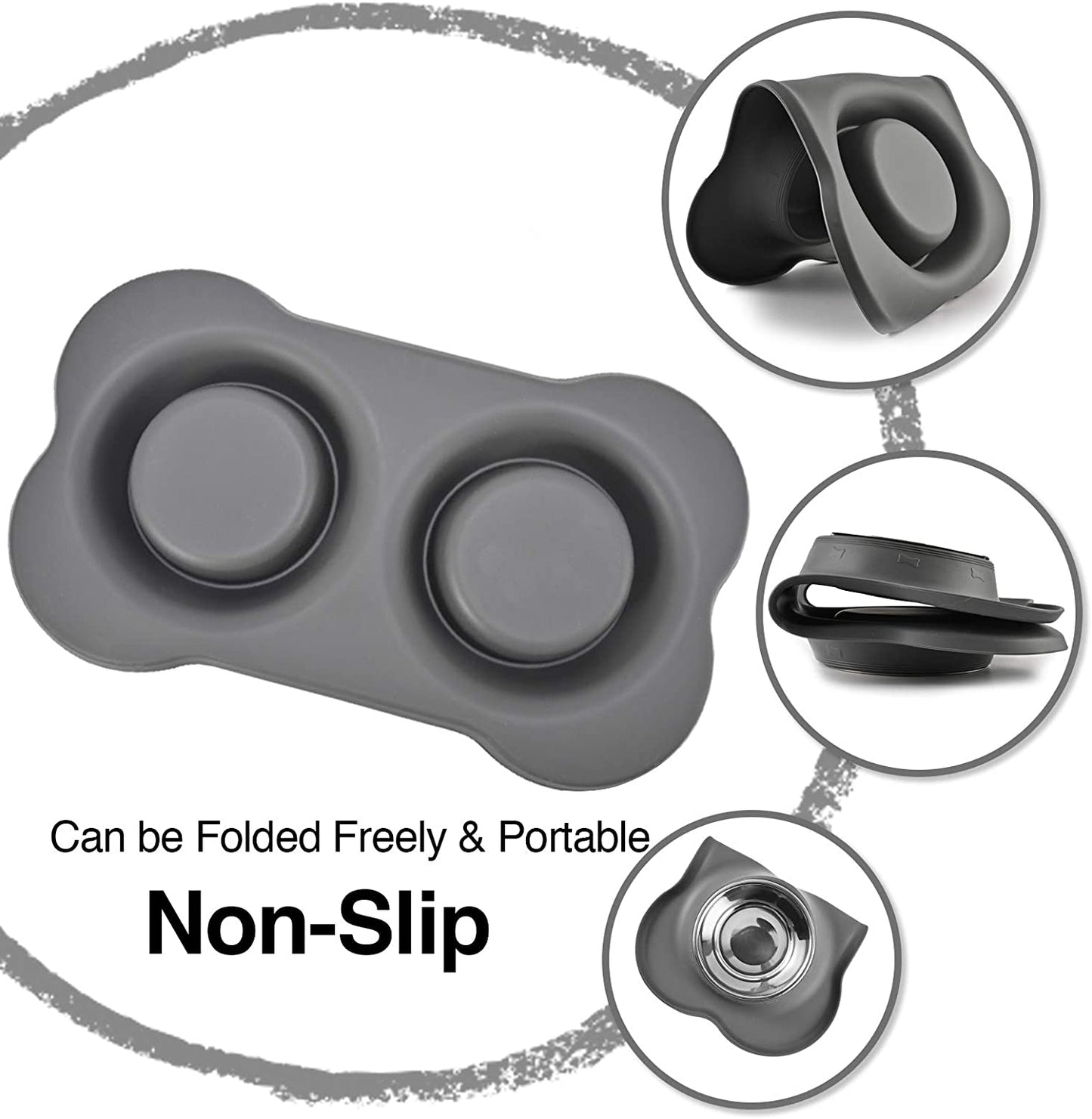 "Ultimate Pet Feeding Set: Non-Spill Stainless Steel Dog Bowls with Skid-Resistant Silicone Mat - Perfect for Small to Medium Sized Cats and Dogs!"