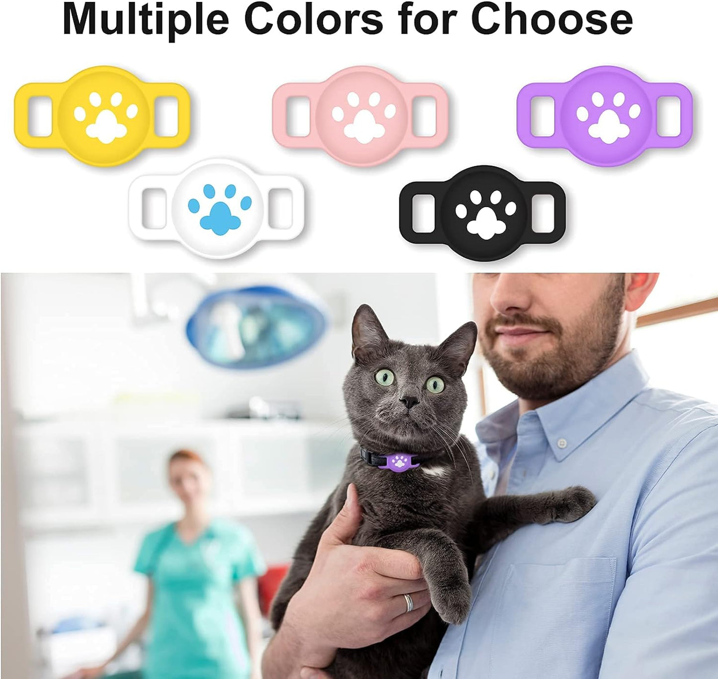 "Keep Your Pets Safe with 2 PCS Air Tag Dog Collar Holder - Stylish Silicone Case Cover for Apple Airtag - Anti-Lost Tracker Finder - Perfect for Dogs, Cats, and Small Pet Animals - Available in Yellow and White"