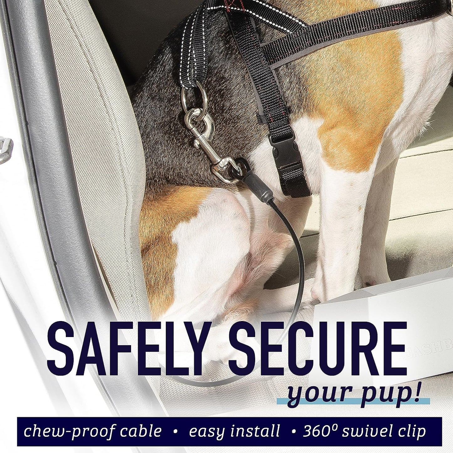 "Secure and Durable Dog Car Seat Belt Restraint - Chew-Proof Heavy Duty Seatbelt for Pets - Available in 5 Sizes - Coated Steel Rope for Extra Durability (31 Inches)"