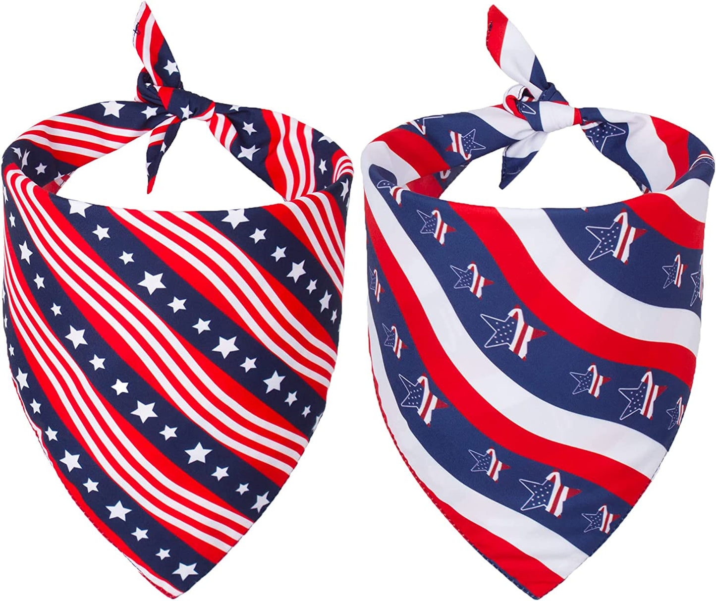 "Patriotic American Flag Dog Bandanas - Show off your dog's patriotic spirit on Independence Day and beyond! Multiple sizes available for medium to large dogs."