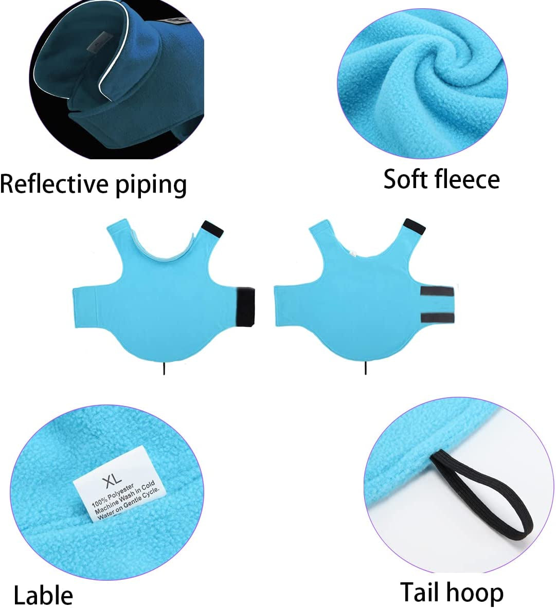 "Stay Warm and Stylish with our Reflective Fleece Dog Coat - Perfect for Extra Large to Small Pets in Cold Weather (Blue, Size M)"