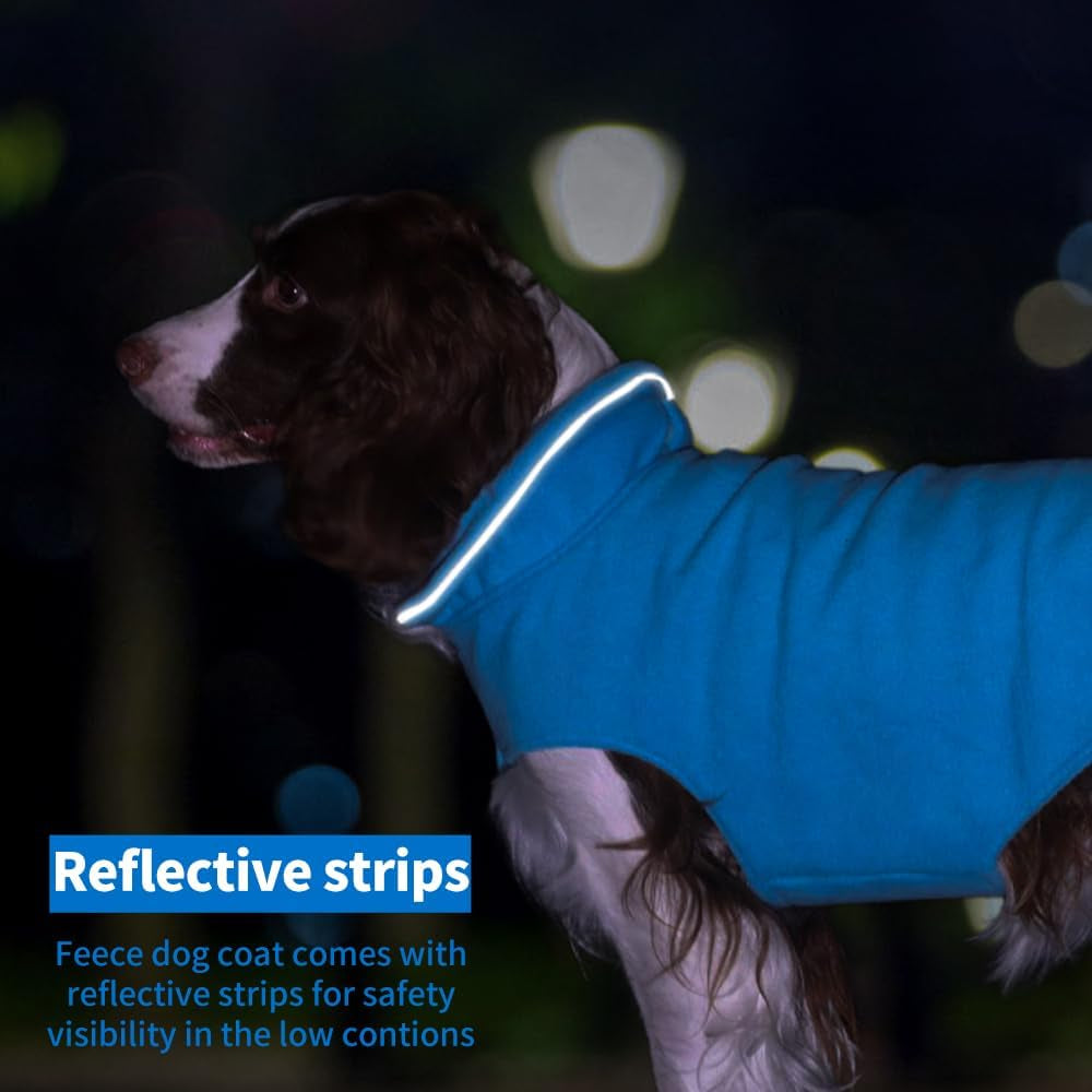 "Stay Warm and Stylish with our Reflective Fleece Dog Coat - Perfect for Extra Large to Small Pets in Cold Weather (Blue, Size M)"