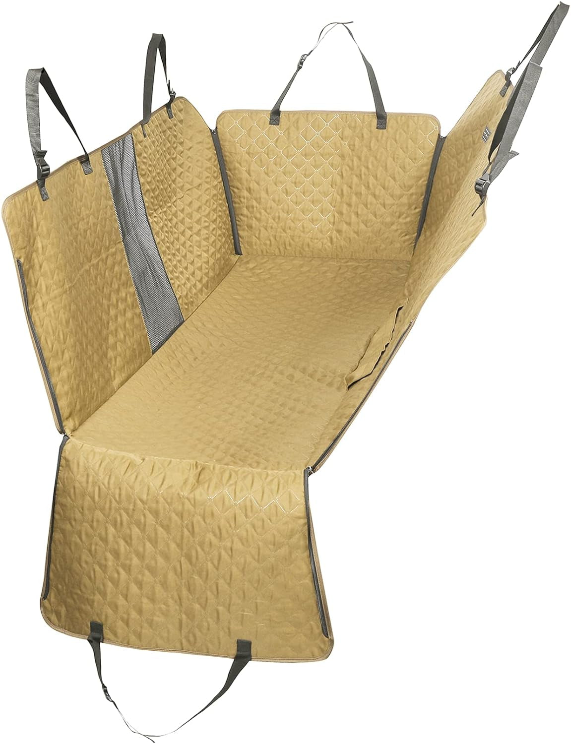 "Ultimate Dog Car Seat Cover: Protect Your Back Seat in Style with Scratchproof, Nonslip Hammock Design - Washable, Mesh Window, and Khaki Color - Ideal for Cars and Trucks!"
