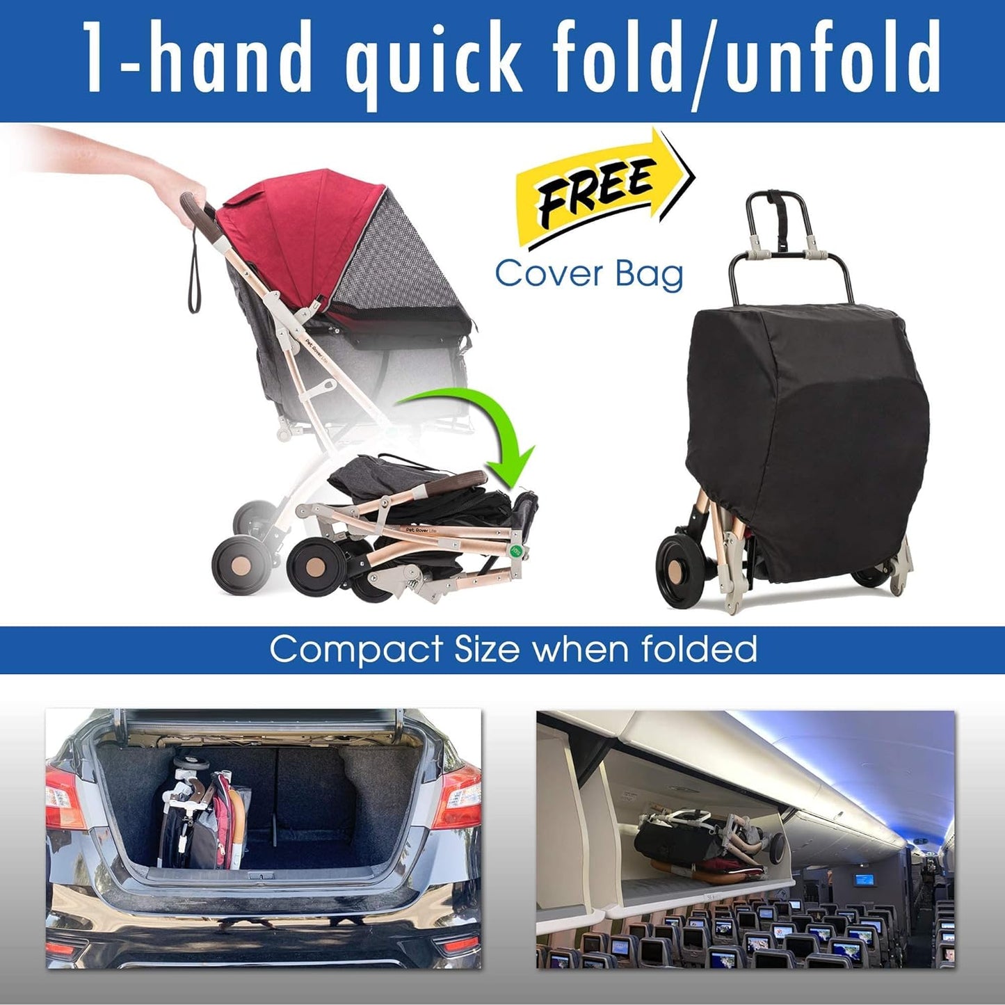"Pet Rover Lite: The Ultimate Lightweight Stroller for Small and Medium Pets - Ruby Red 2nd-Gen Edition"