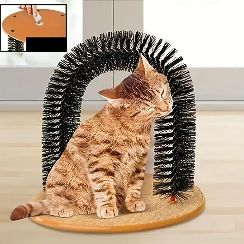 "Ultimate Cat Grooming and Playtime Experience: Self-Grooming Arch with Massage, Scratching Pad, and Interactive Toy for Cats"