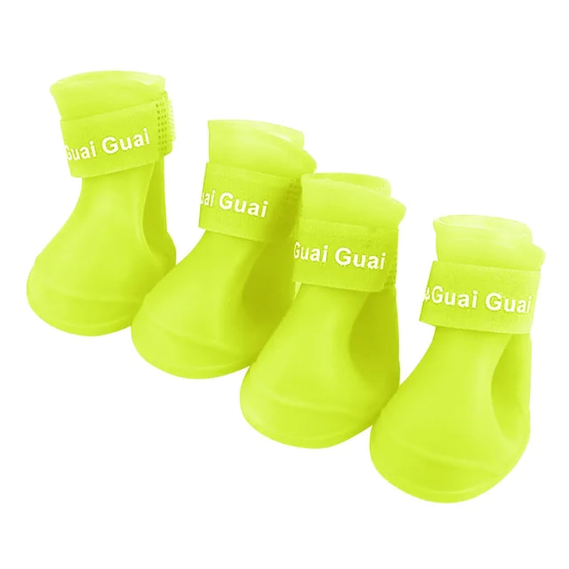 "Keep Your Pet's Paws Dry and Safe with our 4Pcs/Set Waterproof Anti-Slip Pet Rain Shoes - Perfect for Outdoor Adventures!"