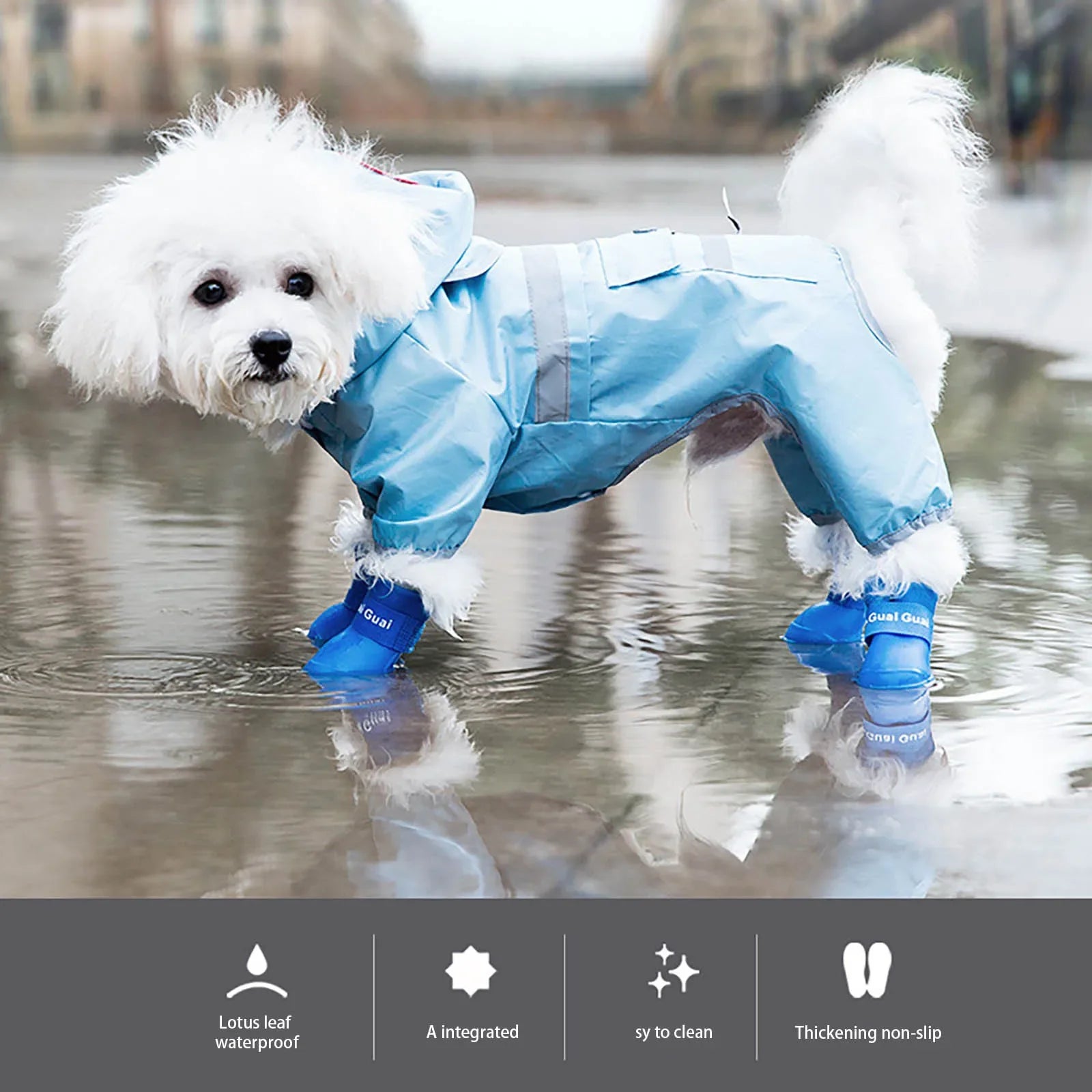 "Keep Your Pet's Paws Dry and Safe with our 4Pcs/Set Waterproof Anti-Slip Pet Rain Shoes - Perfect for Outdoor Adventures!"