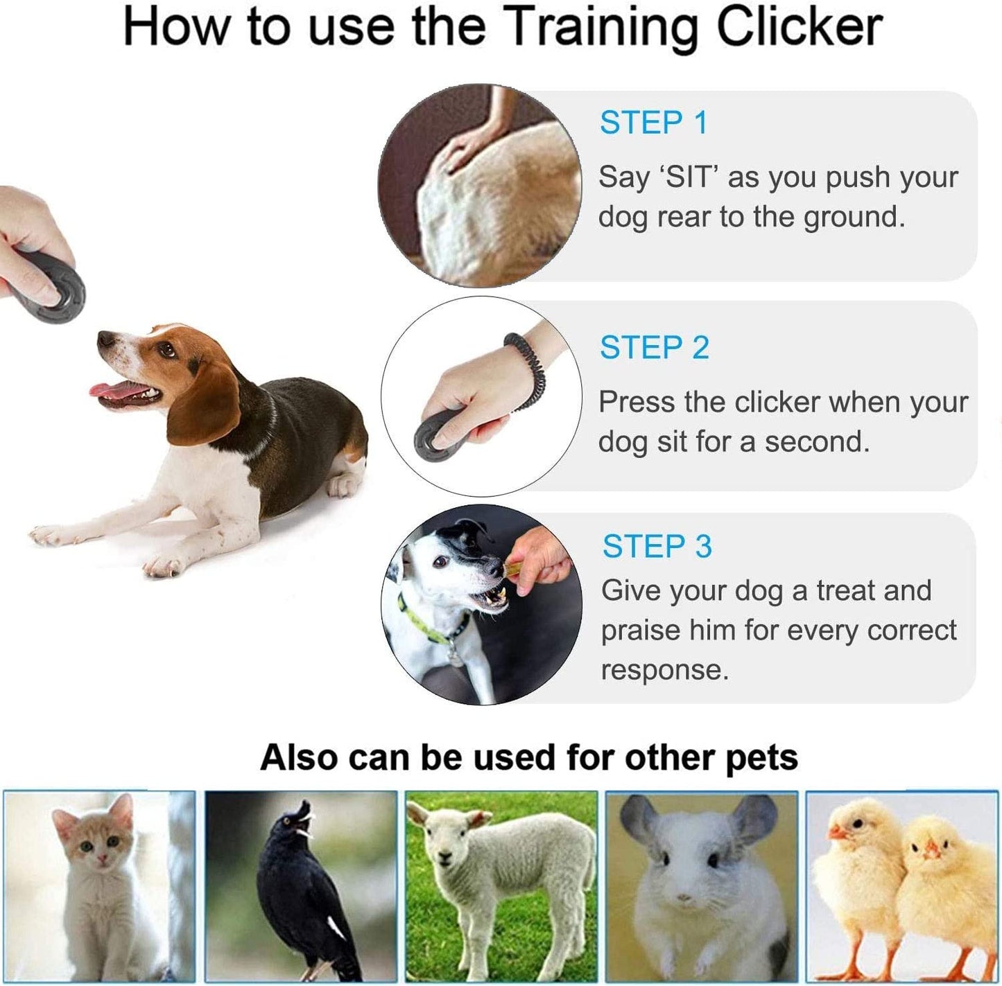 "Ultimate Pet Training Clicker Set - 3 Pack with Wrist Strap! Train Your Dog, Puppy, Cat, Bird, Horse, and More!"