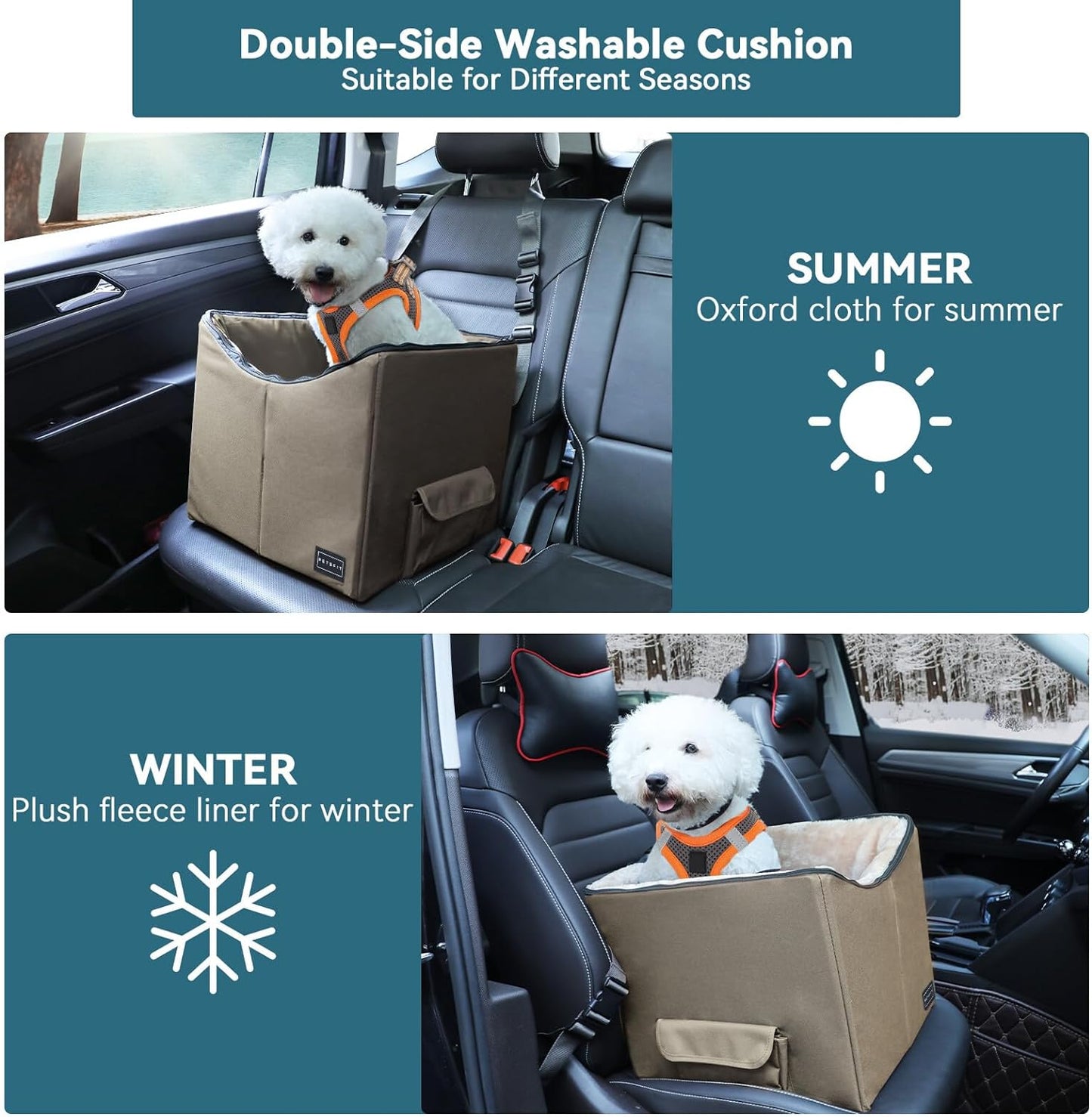 "Travel in Style and Safety with our Small Dog/Cat Booster Seat - Perfect for Cars, Trucks, and SUVs! (Dark Brown, with Convenient Pockets)"