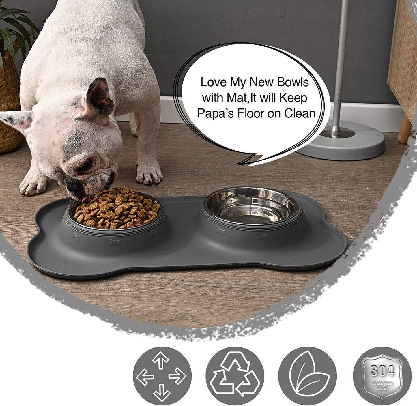 "Ultimate Pet Feeding Set: Non-Spill Stainless Steel Dog Bowls with Skid-Resistant Silicone Mat - Perfect for Small to Medium Sized Cats and Dogs!"