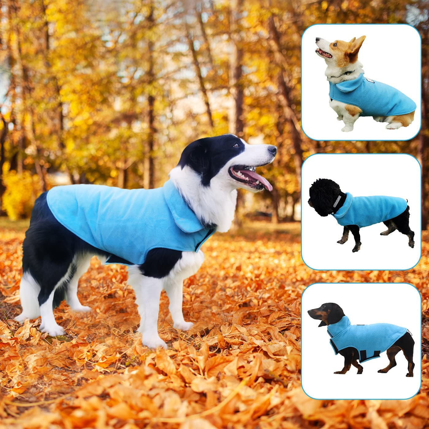 "Stay Warm and Stylish with our Reflective Fleece Dog Coat - Perfect for Extra Large to Small Pets in Cold Weather (Blue, Size M)"