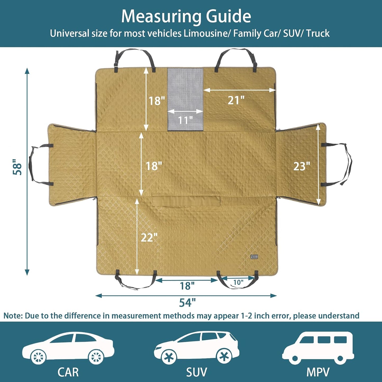 "Ultimate Dog Car Seat Cover: Protect Your Back Seat in Style with Scratchproof, Nonslip Hammock Design - Washable, Mesh Window, and Khaki Color - Ideal for Cars and Trucks!"