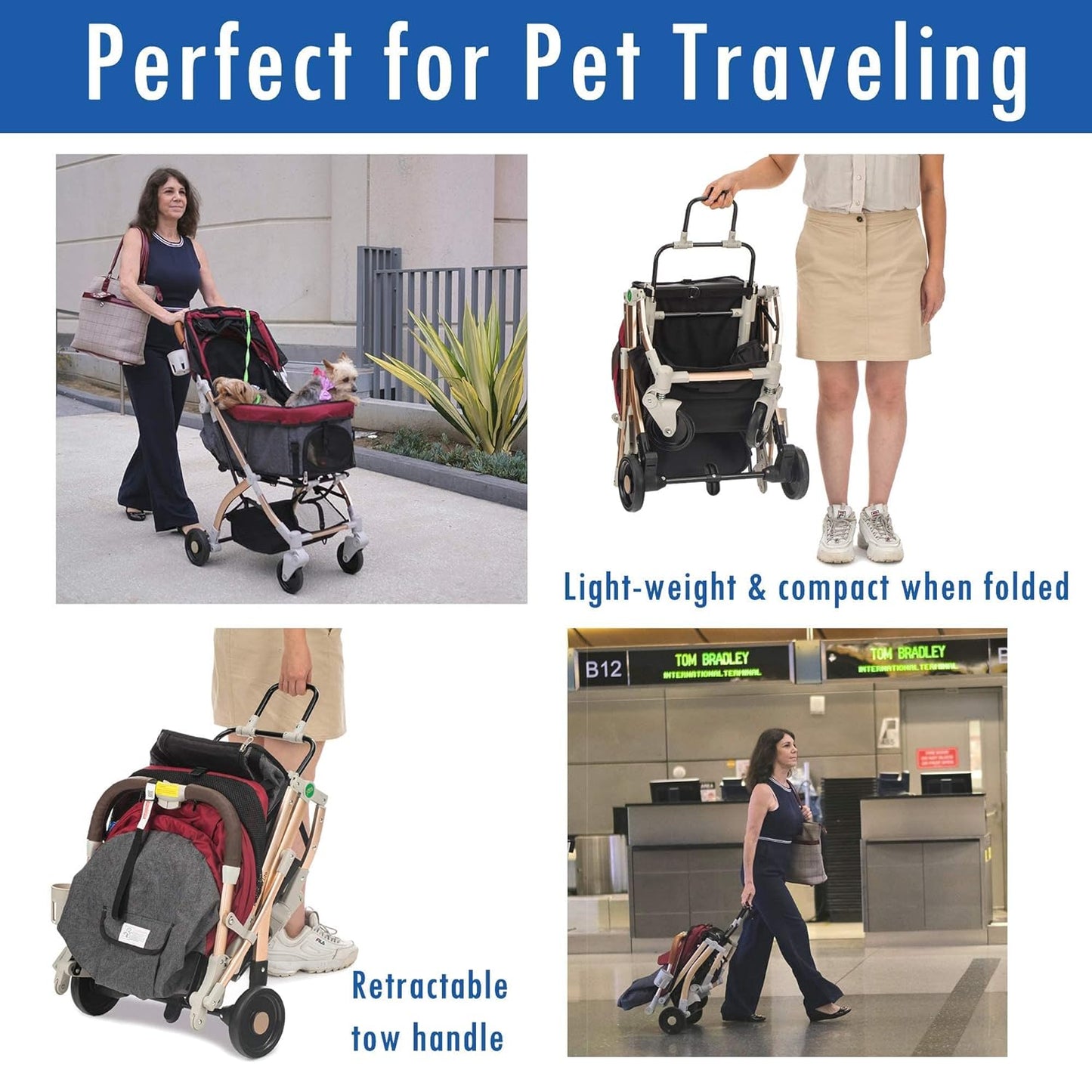 "Pet Rover Lite: The Ultimate Lightweight Stroller for Small and Medium Pets - Ruby Red 2nd-Gen Edition"