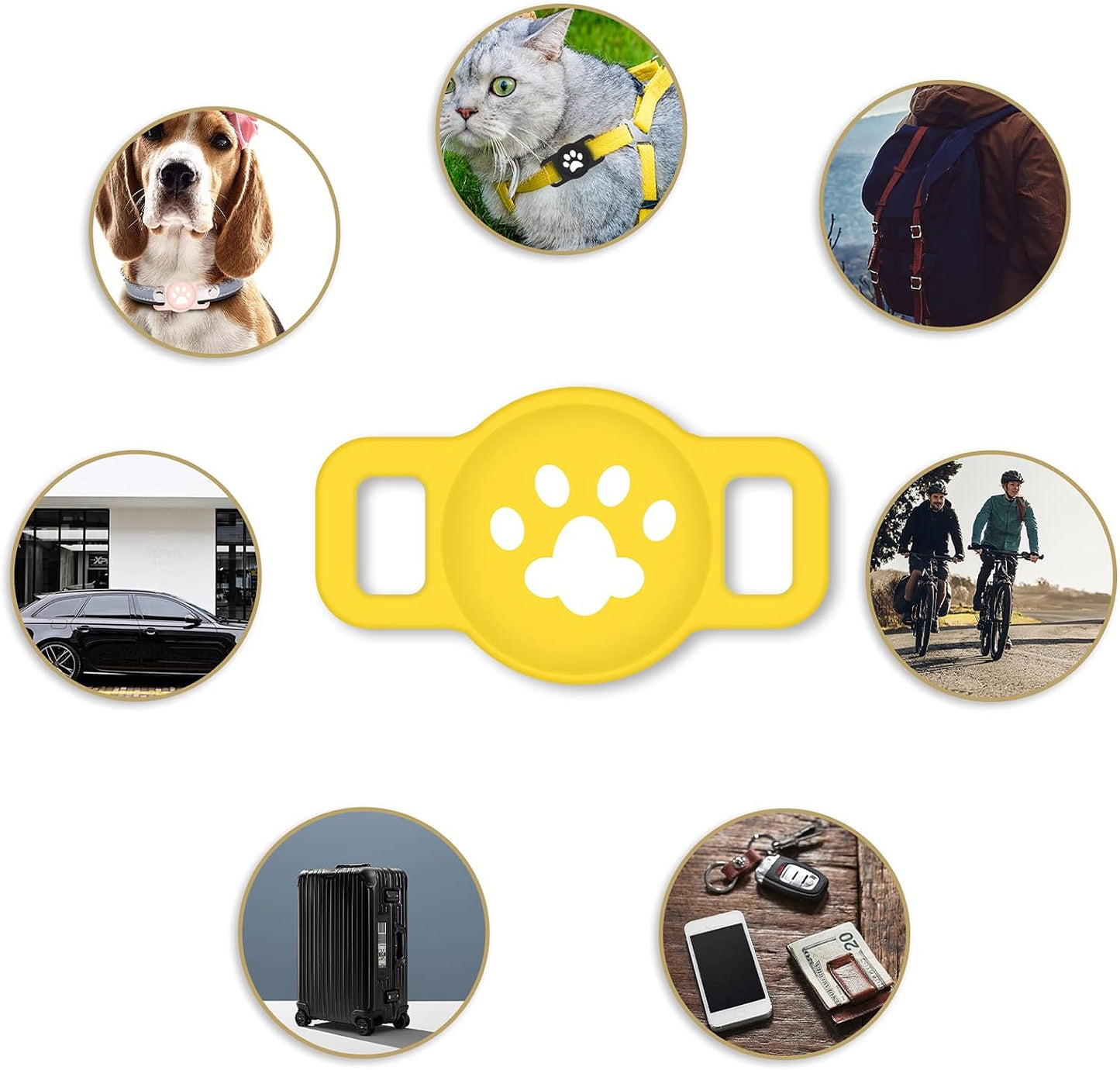 "Keep Your Pets Safe with 2 PCS Air Tag Dog Collar Holder - Stylish Silicone Case Cover for Apple Airtag - Anti-Lost Tracker Finder - Perfect for Dogs, Cats, and Small Pet Animals - Available in Yellow and White"