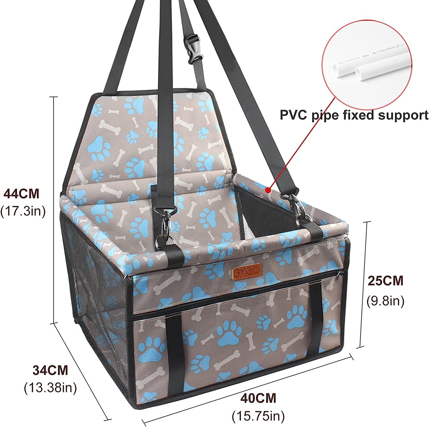"Ultimate Comfort and Safety: Upgraded Pet Dog Booster Seat with Support Rod - Foldable, Breathable, and Portable Car Basket for Small and Medium Pets - Blue and Gray"