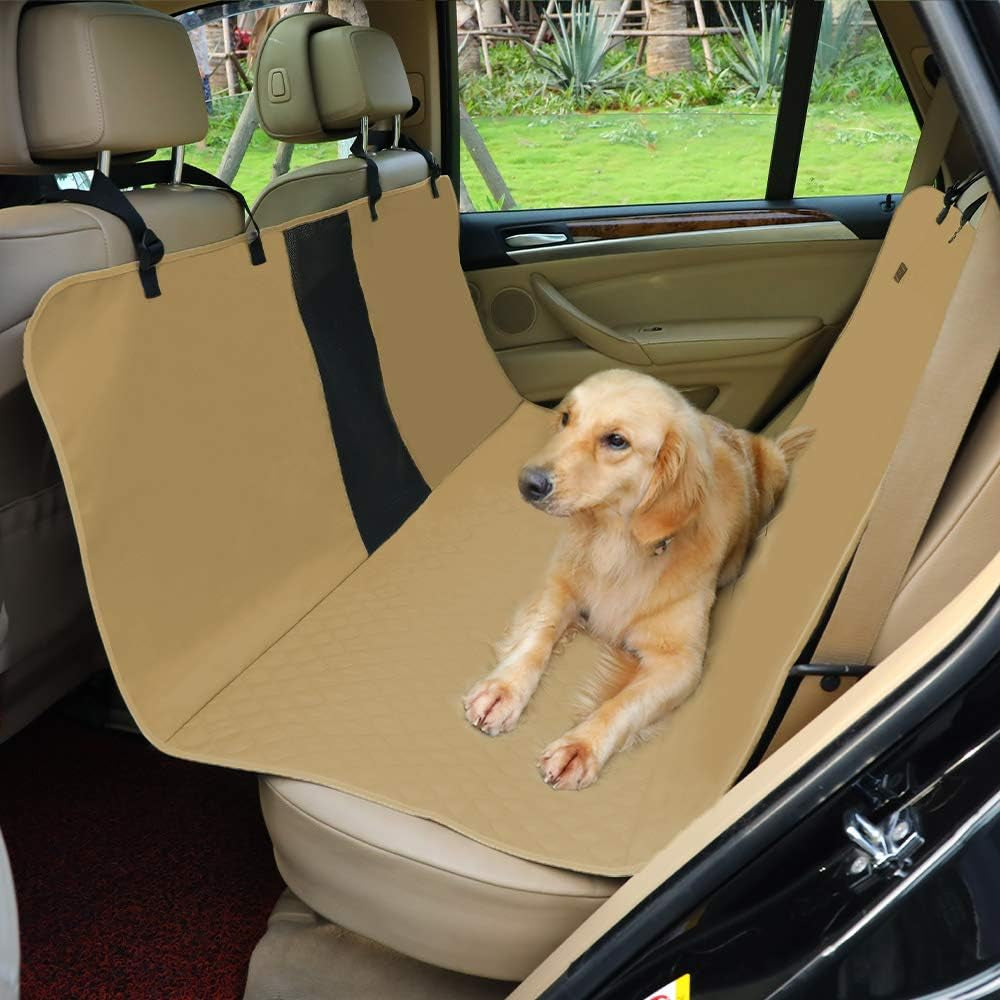"Ultimate Dog Car Seat Cover: Waterproof, Scratchproof, Nonslip Hammock for Backseat Protection against Dirt, Pet Fur, and More! (Khaki)"