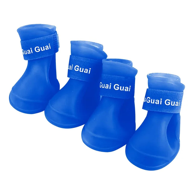 "Keep Your Pet's Paws Dry and Safe with our 4Pcs/Set Waterproof Anti-Slip Pet Rain Shoes - Perfect for Outdoor Adventures!"