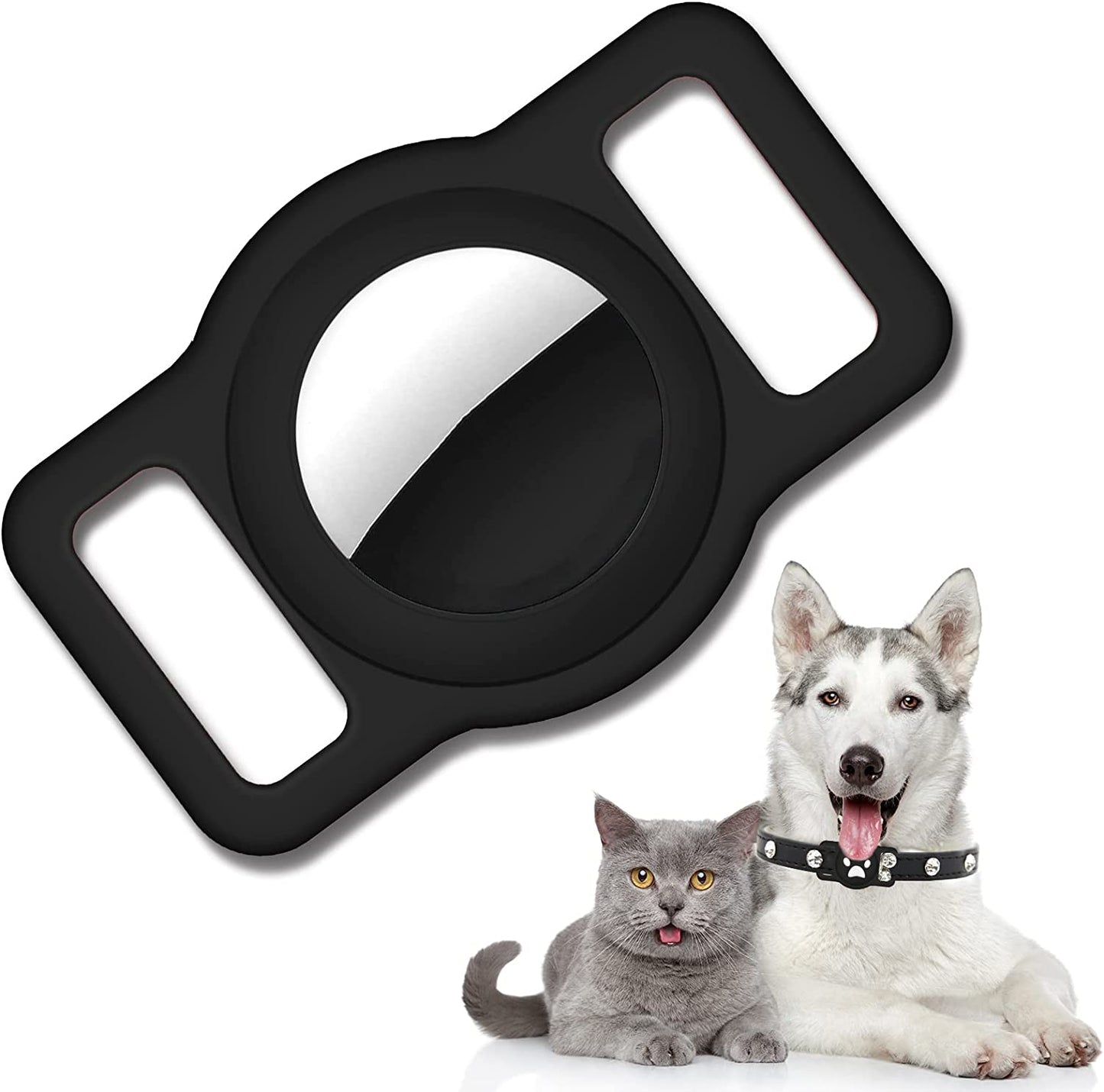 "Secure Your Furry Friend with our Stylish Black Air Tag Dog Collar Holder - Ultimate Safety and Tracking Accessory for Apple Airtag"