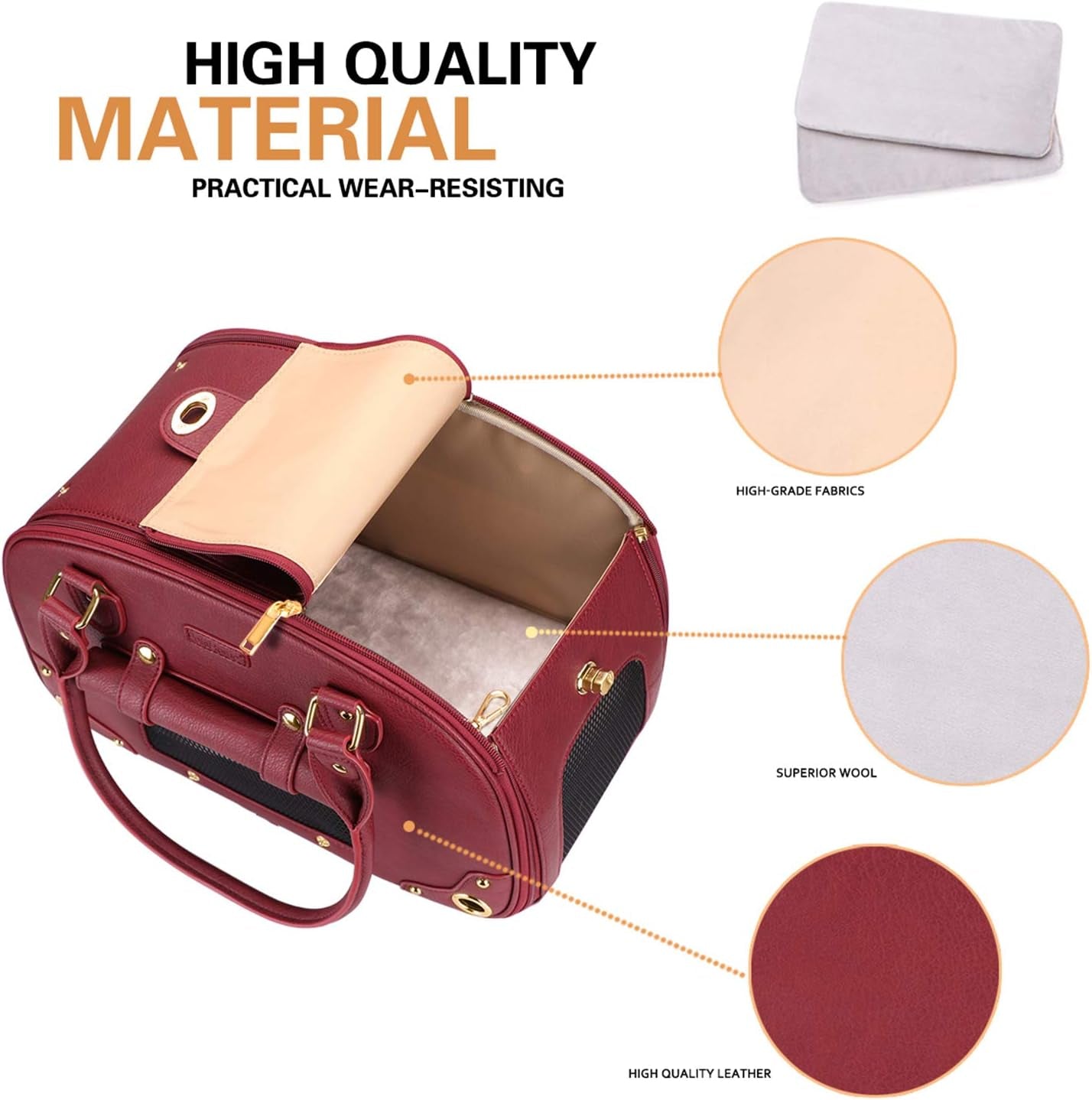 "Stylish Wine Red Pet Carrier Purse - Luxury Foldable Waterproof Leather Bag for Cats and Small Dogs - Perfect for Home and Outdoor Travel!"