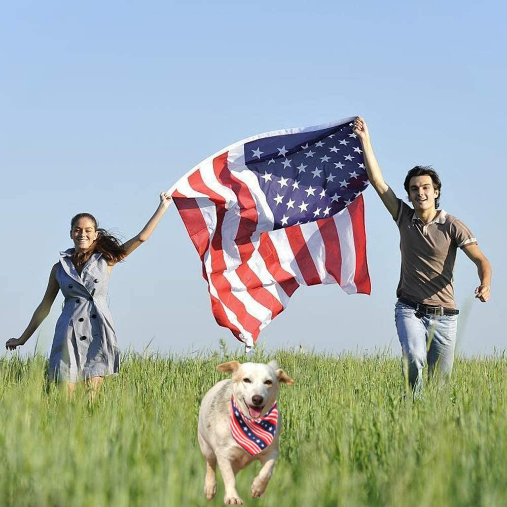 "Patriotic American Flag Dog Bandanas - Show off your dog's patriotic spirit on Independence Day and beyond! Multiple sizes available for medium to large dogs."