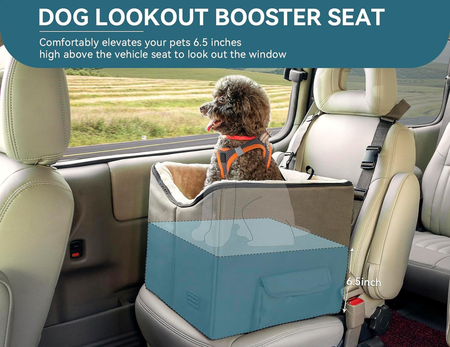 "Travel in Style and Safety with our Small Dog/Cat Booster Seat - Perfect for Cars, Trucks, and SUVs! (Dark Brown, with Convenient Pockets)"