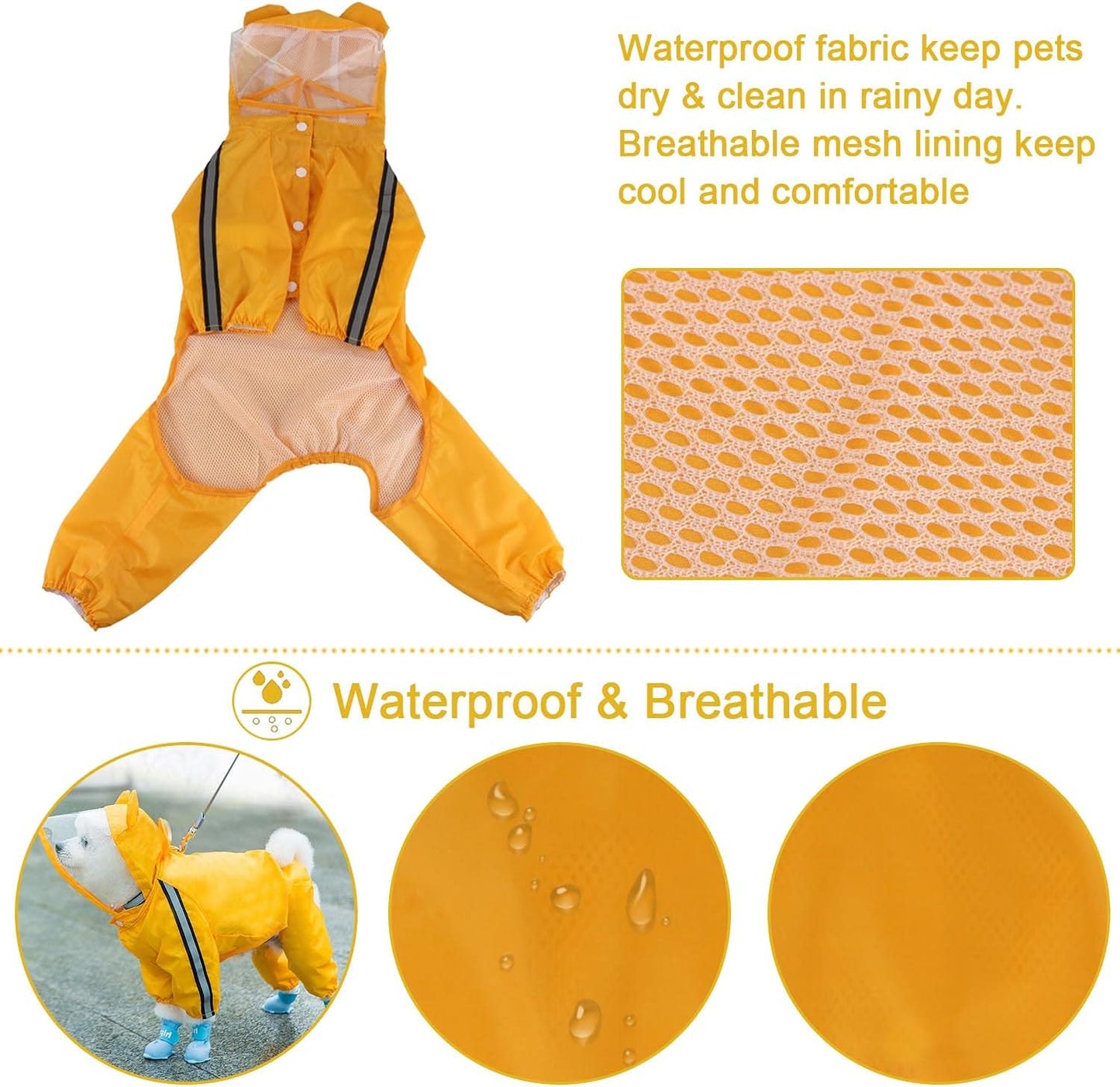 "Stay Dry in Style: Waterproof Dog Raincoat with Reflective Straps and Leash Hole for Dogs of All Sizes!"