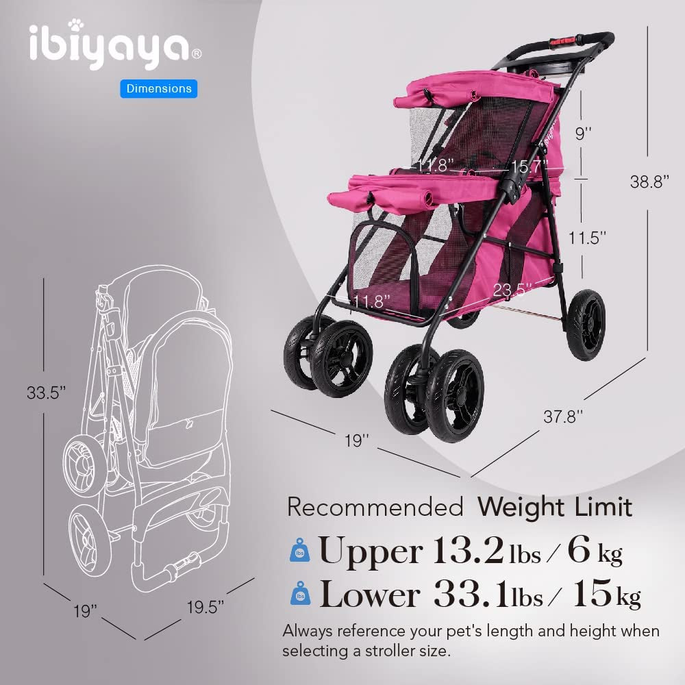 "Deluxe Double Pet Stroller: Stylish Red Velvet Design for Twin or Multiple Small and Medium Pets - Lightweight, Sturdy, and Foldable with Mesh Windows - Perfect for Dogs and Cats!"