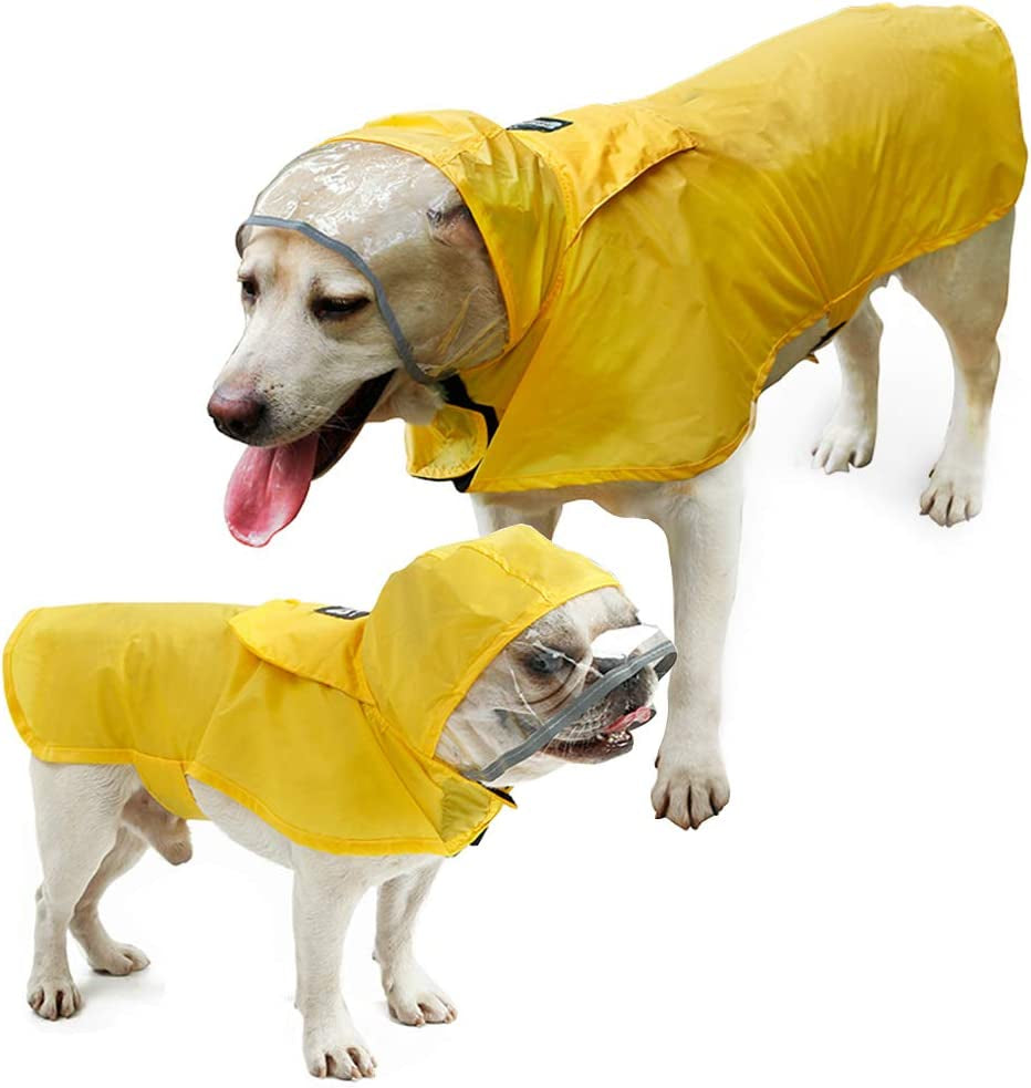 "Stay Dry in Style! Packable Hooded Dog Rain Jacket with Reflective Strips - Perfect for Small, Medium, and Large Dogs - Lightweight and Adjustable - Vibrant Yellow - Size XL"