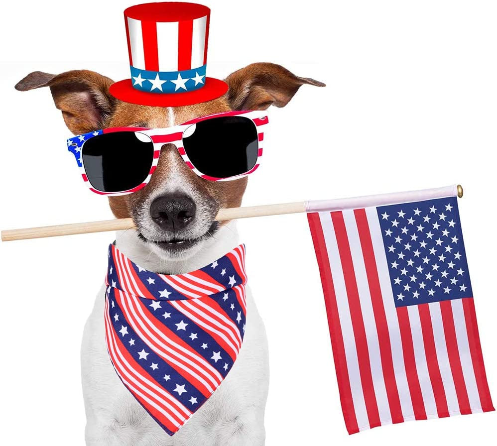 "Patriotic American Flag Dog Bandanas - Show off your dog's patriotic spirit on Independence Day and beyond! Multiple sizes available for medium to large dogs."