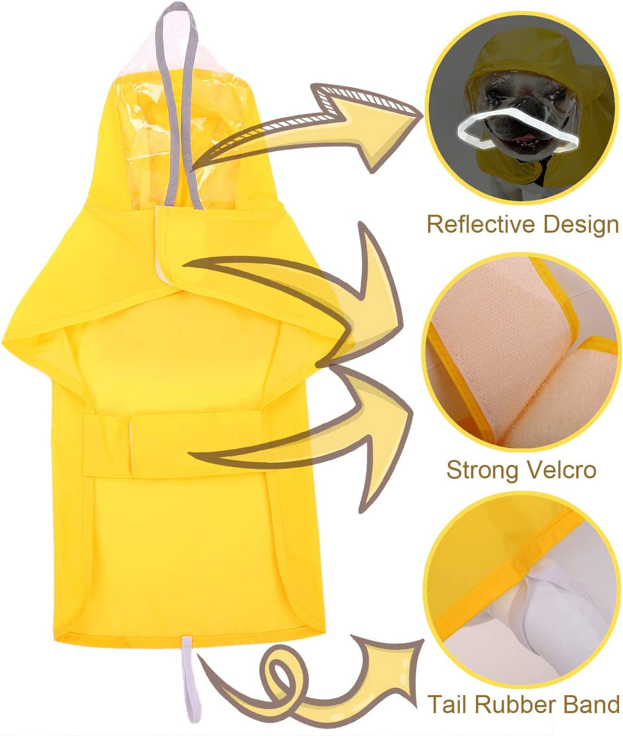 "Stay Dry in Style! Packable Hooded Dog Rain Jacket with Reflective Strips - Perfect for Small, Medium, and Large Dogs - Lightweight and Adjustable - Vibrant Yellow - Size XL"