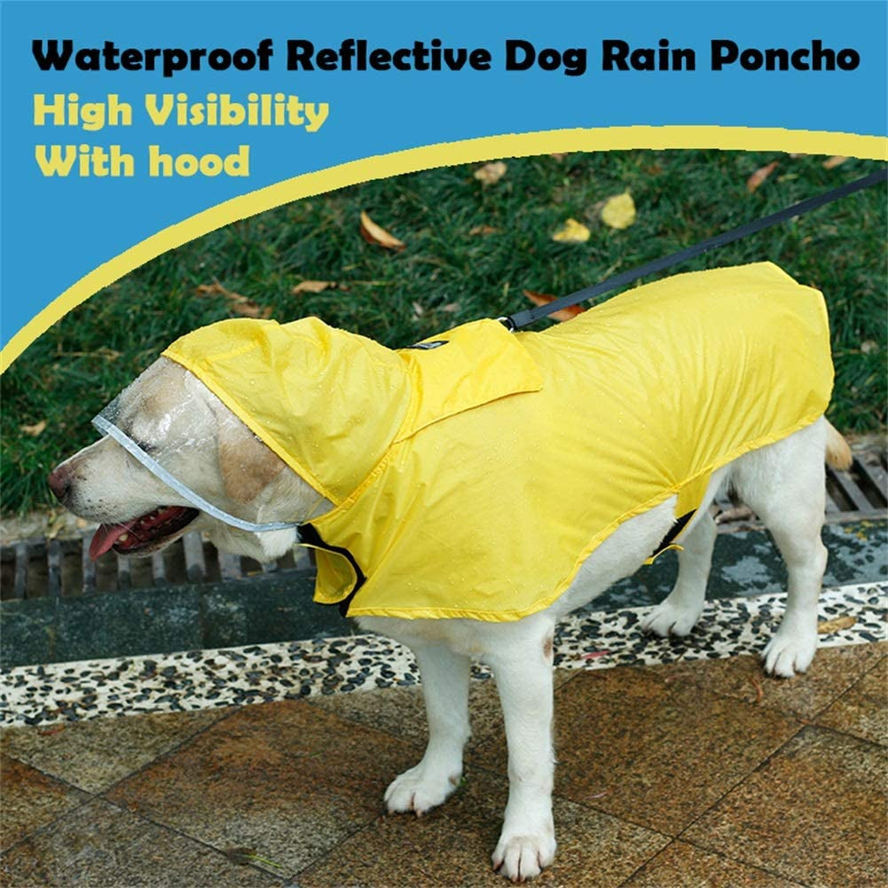 "Stay Dry in Style! Packable Hooded Dog Rain Jacket with Reflective Strips - Perfect for Small, Medium, and Large Dogs - Lightweight and Adjustable - Vibrant Yellow - Size XL"