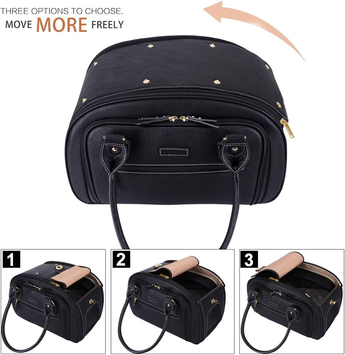 "Luxury Leather Pet Carrier - Stylish, Expandable, and Airline Approved for Cats and Small Dogs - Perfect for Home and Outdoor Travel"