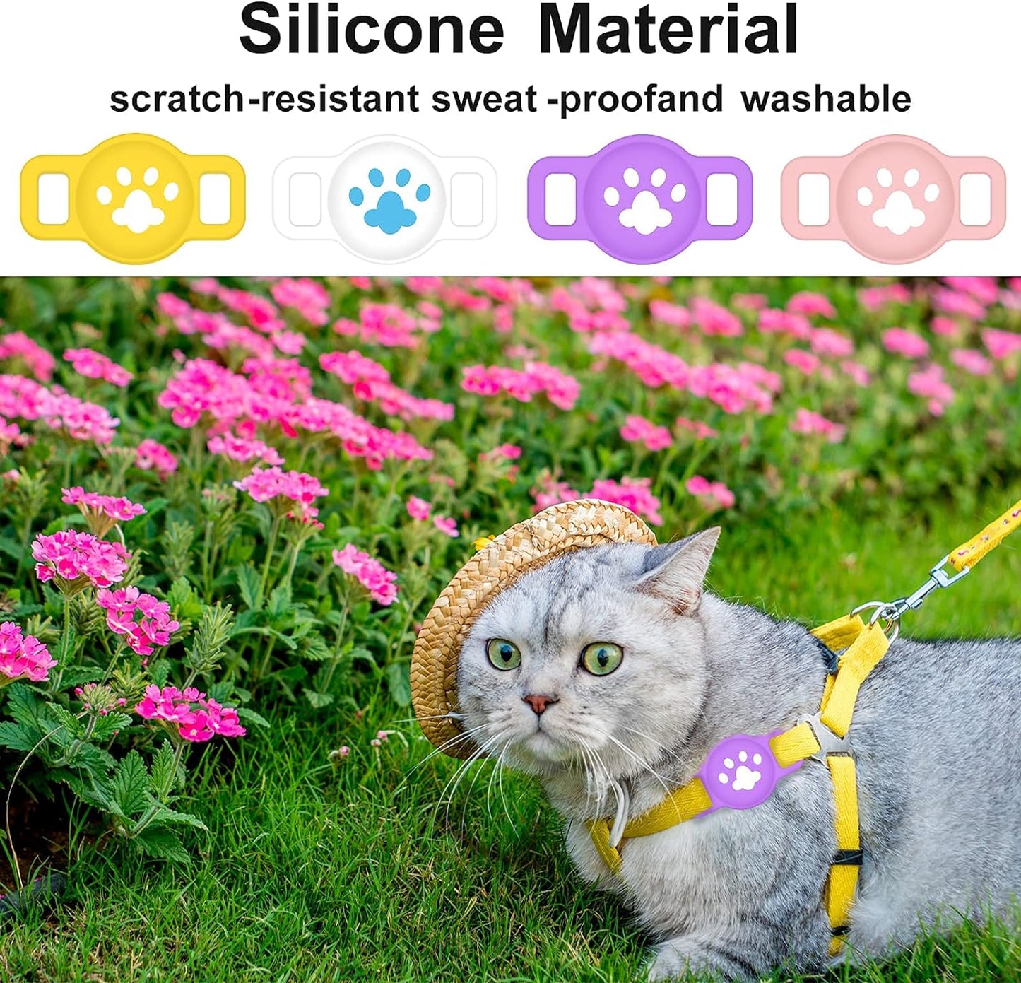 "Keep Your Pets Safe with 2 PCS Air Tag Dog Collar Holder - Stylish Silicone Case Cover for Apple Airtag - Anti-Lost Tracker Finder - Perfect for Dogs, Cats, and Small Pet Animals - Available in Yellow and White"