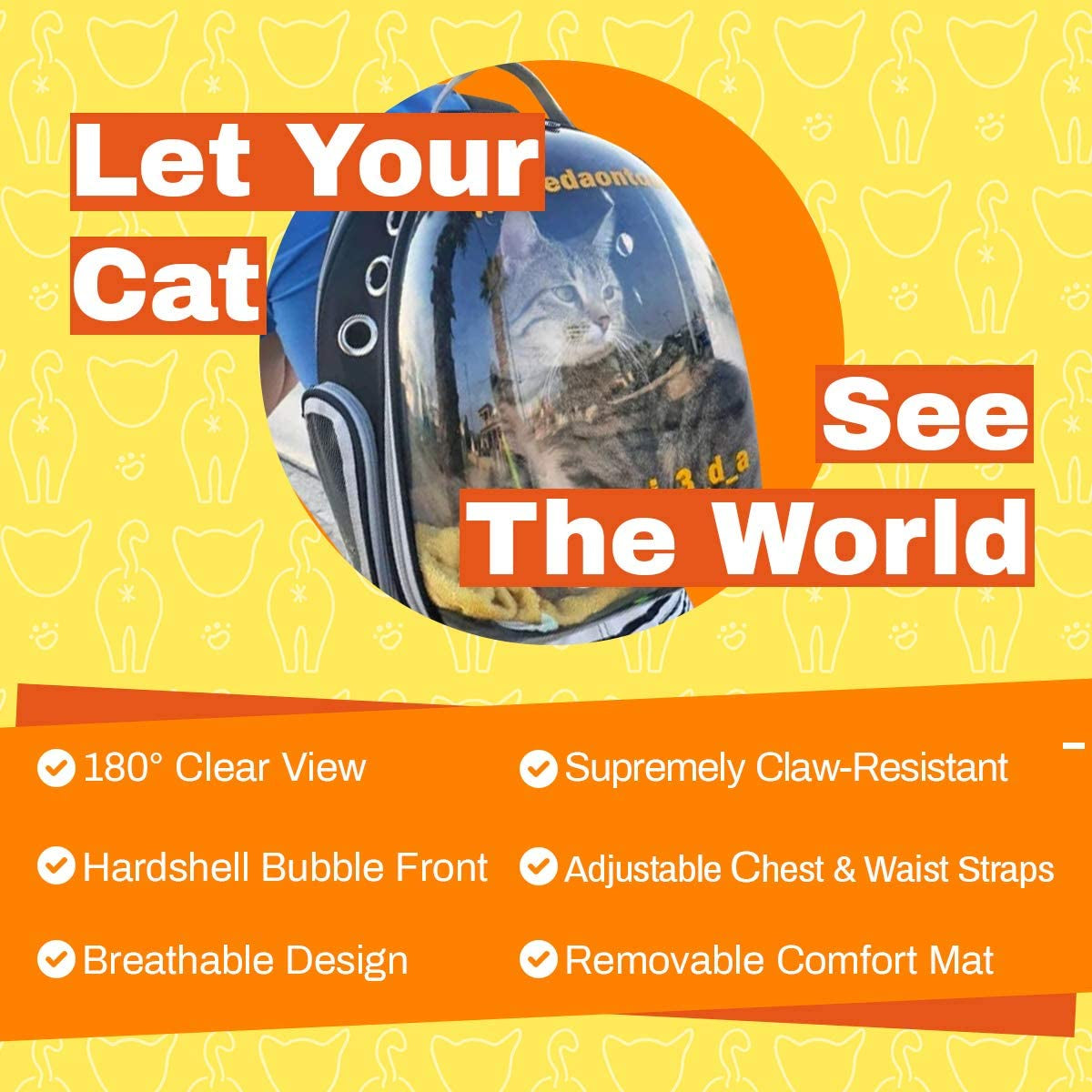 "Travel in Style with our Airline Approved Cat Bubble Backpack - Ultimate Comfort and Style for Small to Medium Cats - Deluxe Transparent Bubble Capsule Pet Carrier with Removable Mat, Side Pocket, and Adjustable Straps!"