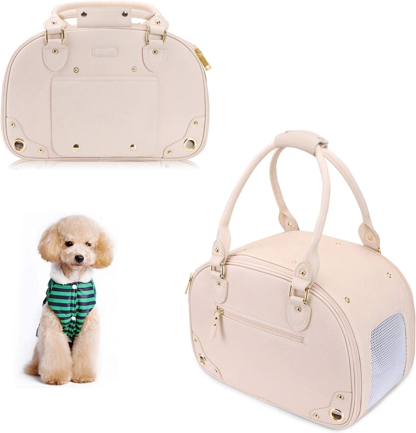 "Stylish and Practical Pet Carrier Purse - Perfect for Cats and Small Dogs - Foldable, Waterproof, and Premium Leather - Ideal for Travel and Outdoor Adventures - Beige"