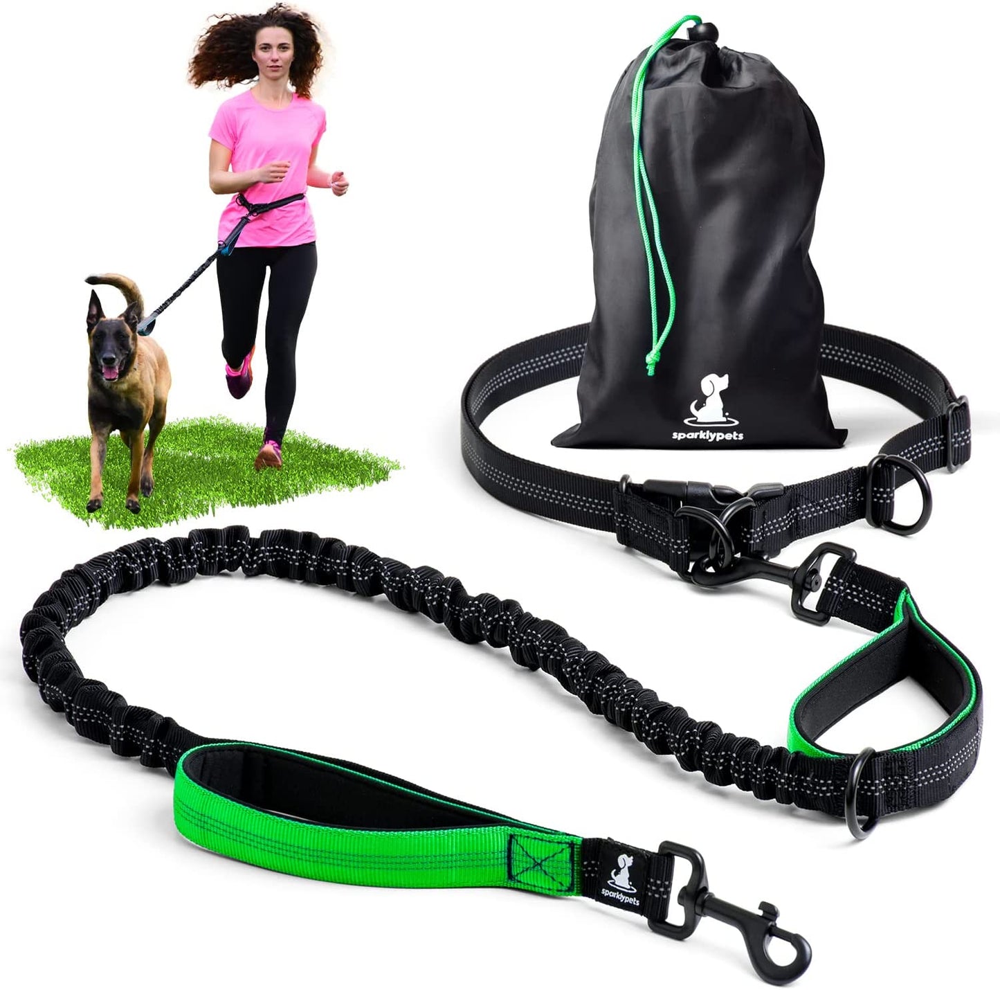"Ultimate Hands-Free Dog Leash - Train, Walk, Jog, and Run with Ease - Perfect for Medium and Large Dogs - Reflective and Stylish - Green - Ideal for 1 Dog"