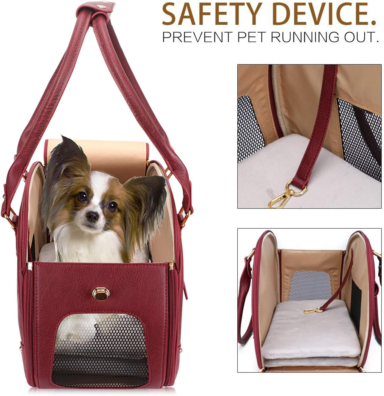 "Stylish Wine Red Pet Carrier Purse - Luxury Foldable Waterproof Leather Bag for Cats and Small Dogs - Perfect for Home and Outdoor Travel!"