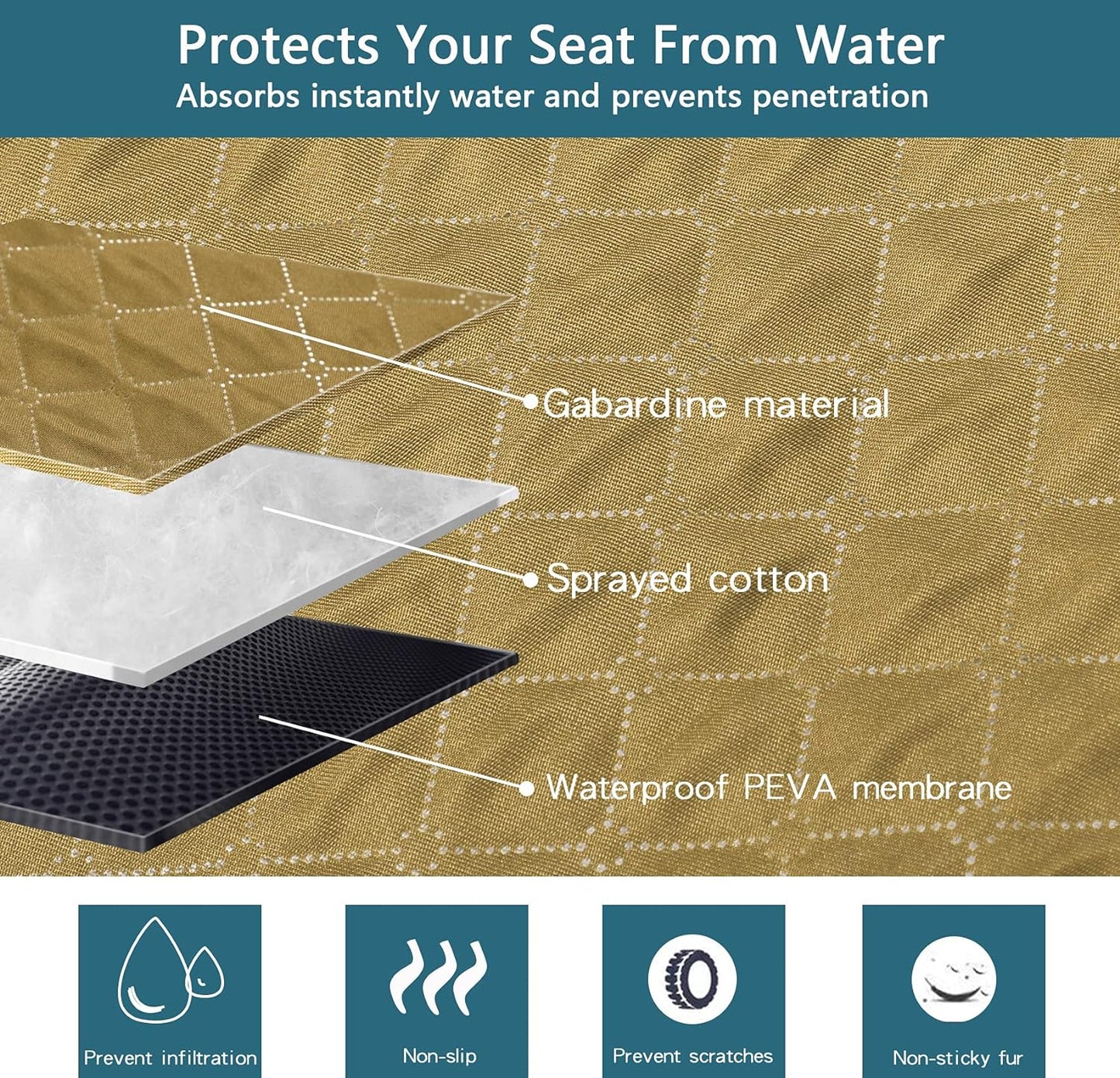 "Ultimate Dog Car Seat Cover: Protect Your Back Seat in Style with Scratchproof, Nonslip Hammock Design - Washable, Mesh Window, and Khaki Color - Ideal for Cars and Trucks!"