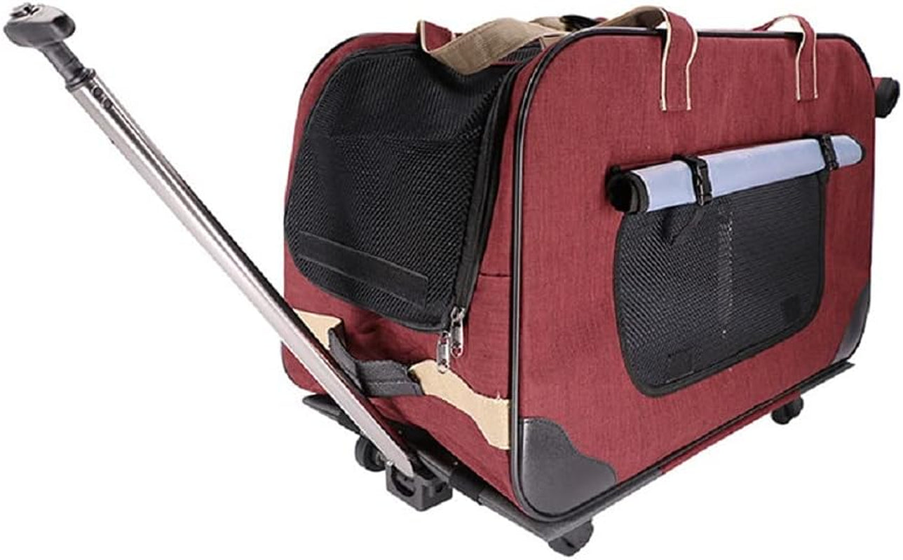 "Ultimate Comfort and Convenience: Deluxe Rolling Pet Carrier with Upgraded Sponge Filling, Sturdy Handle, and Smooth Wheels - Perfect for Small to Medium Pets up to 35 lbs!"