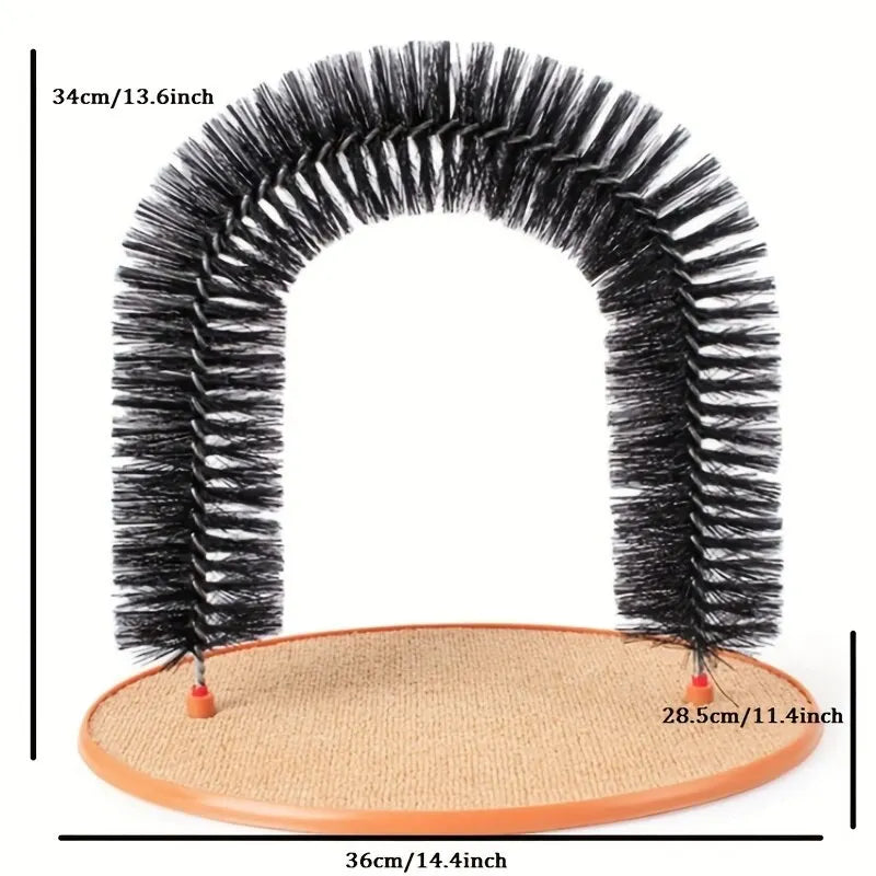 "Ultimate Cat Grooming and Playtime Experience: Self-Grooming Arch with Massage, Scratching Pad, and Interactive Toy for Cats"
