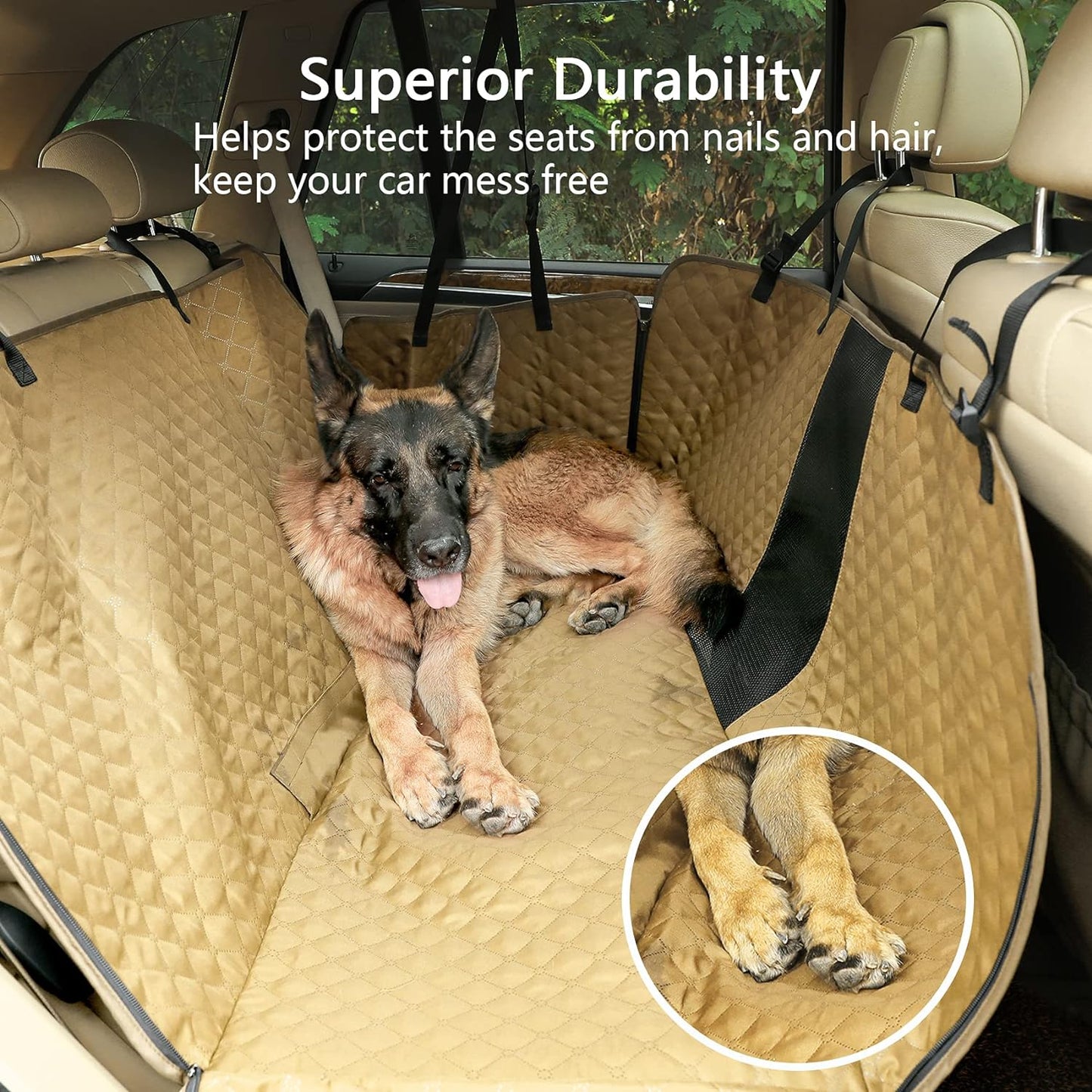 "Ultimate Dog Car Seat Cover: Protect Your Back Seat in Style with Scratchproof, Nonslip Hammock Design - Washable, Mesh Window, and Khaki Color - Ideal for Cars and Trucks!"