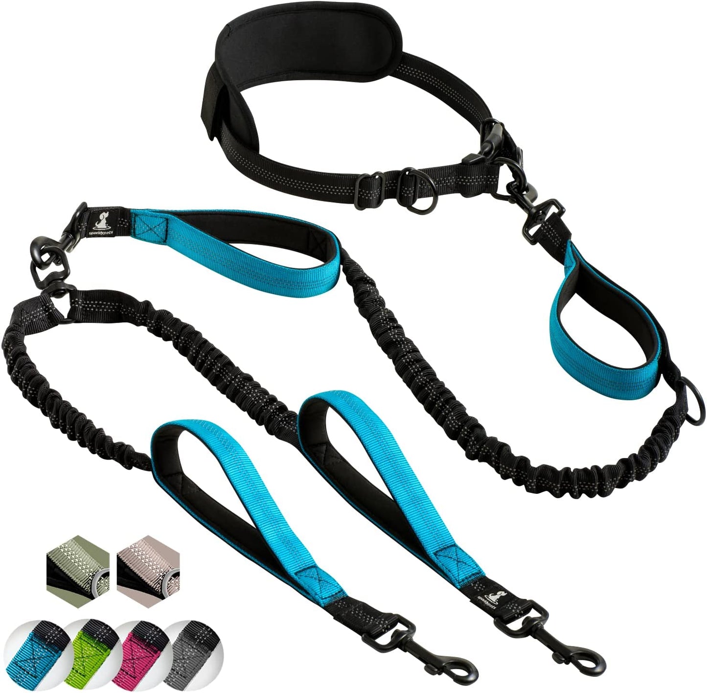 "Ultimate Hands-Free Dual Dog Leash - Perfect for Medium and Large Dogs! Padded Handles, Reflective Stitches, No-Pull Design, Tangle-Free Experience in Vibrant Blue!"