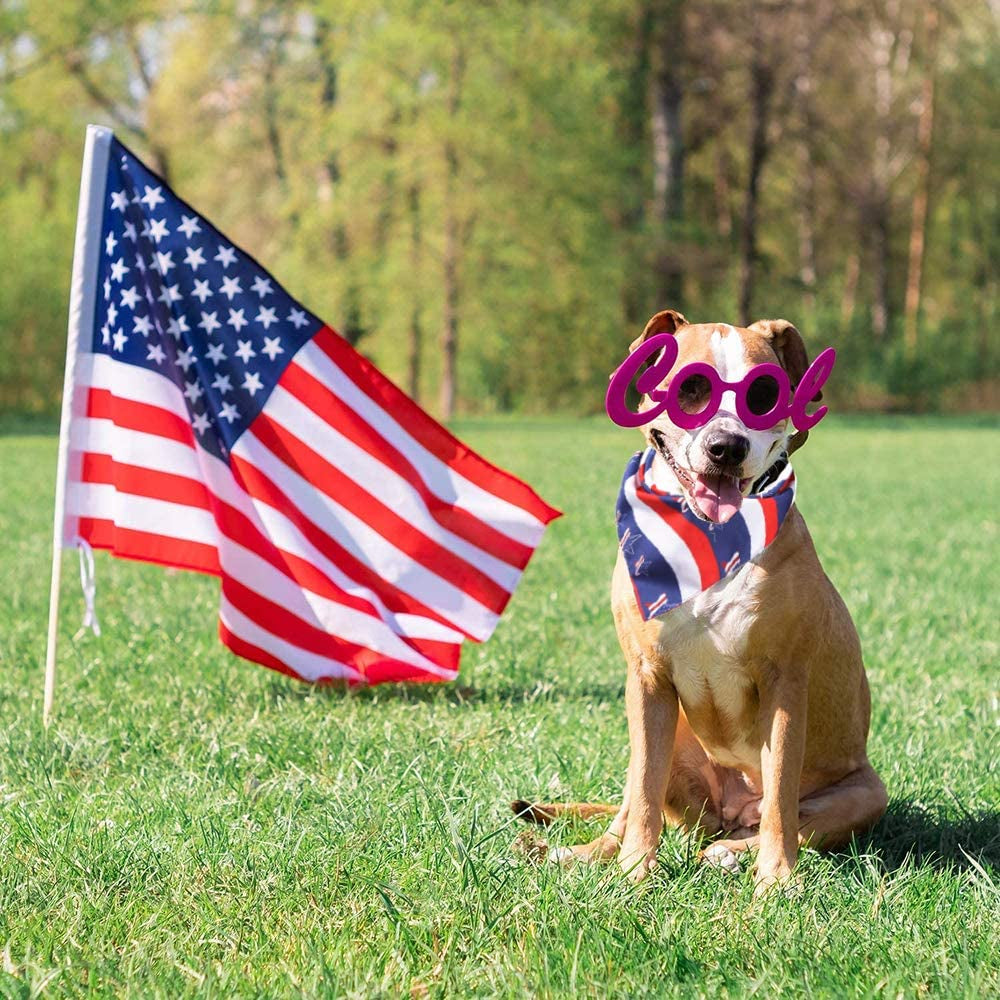 "Patriotic American Flag Dog Bandanas - Show off your dog's patriotic spirit on Independence Day and beyond! Multiple sizes available for medium to large dogs."
