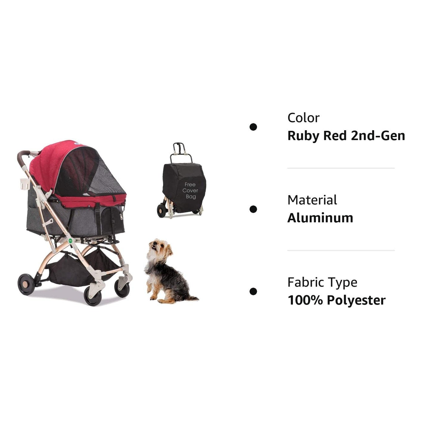 "Pet Rover Lite: The Ultimate Lightweight Stroller for Small and Medium Pets - Ruby Red 2nd-Gen Edition"
