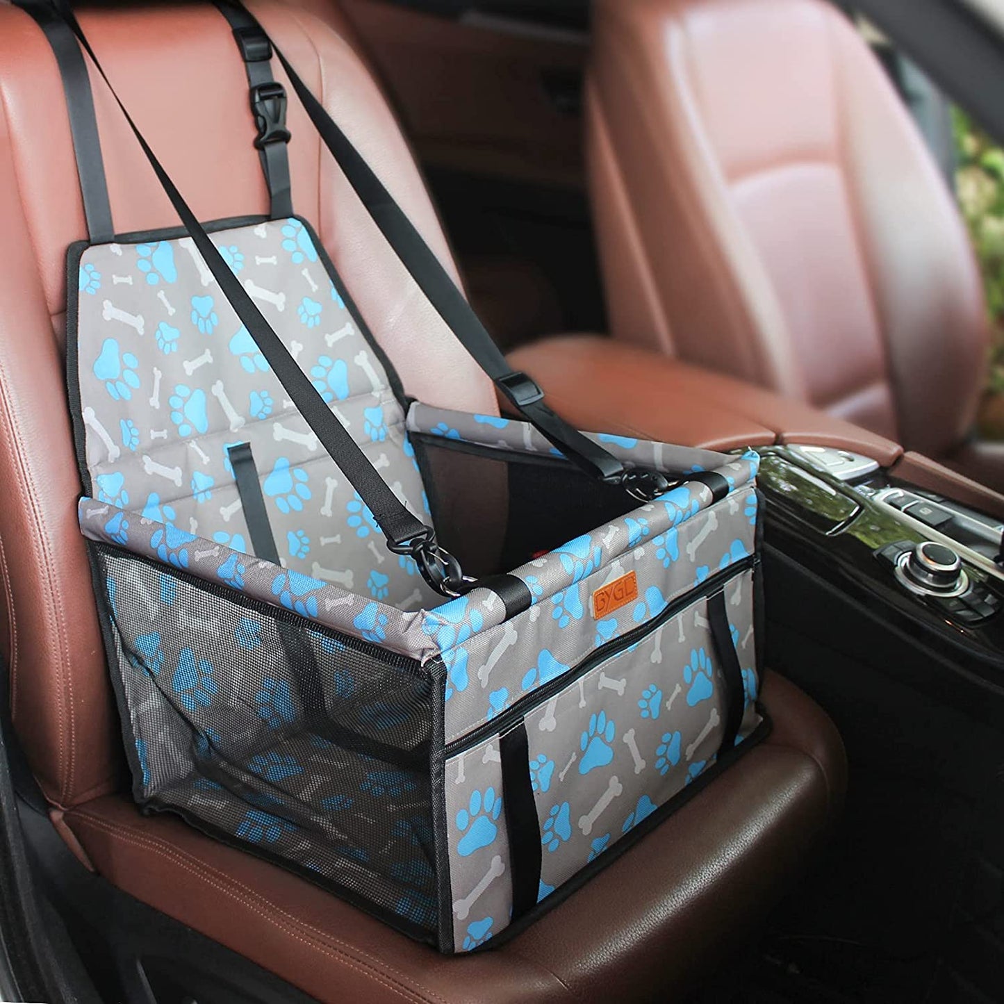 "Ultimate Comfort and Safety: Upgraded Pet Dog Booster Seat with Support Rod - Foldable, Breathable, and Portable Car Basket for Small and Medium Pets - Blue and Gray"