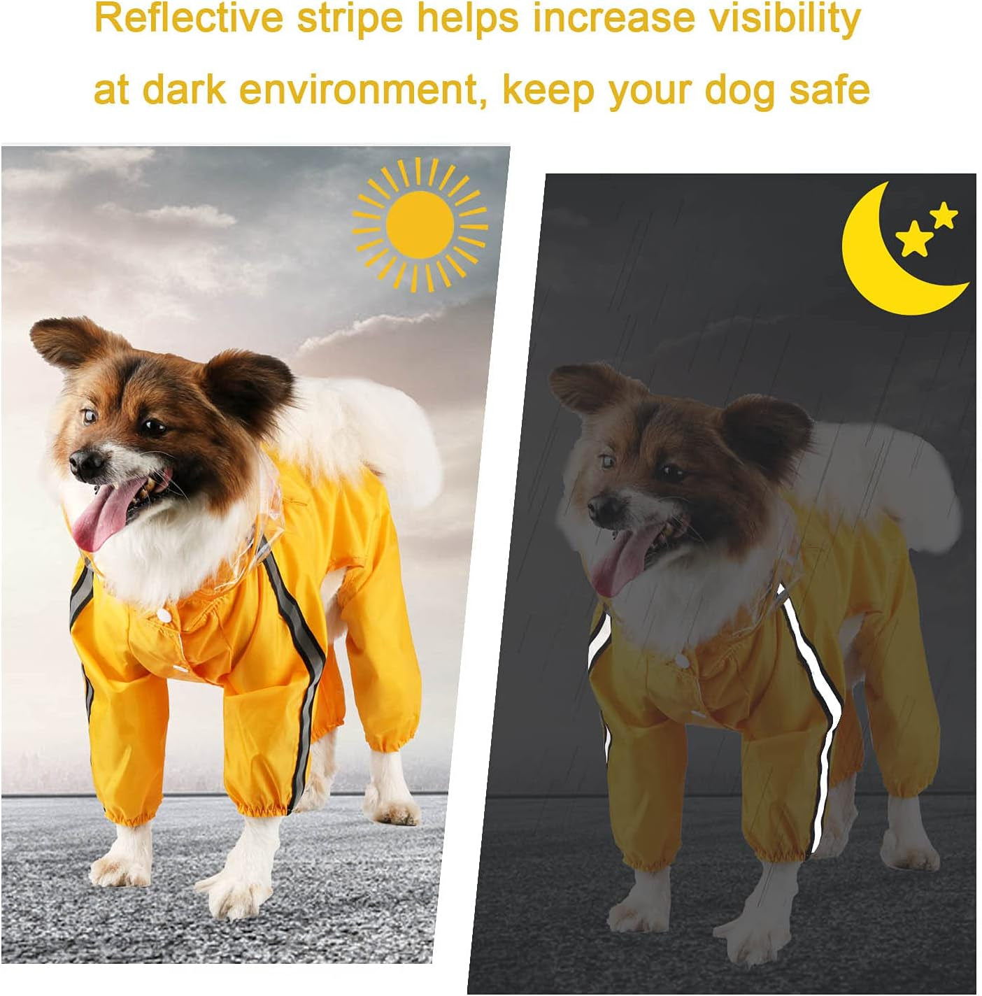 "Stay Dry in Style: Waterproof Dog Raincoat with Reflective Straps and Leash Hole for Dogs of All Sizes!"