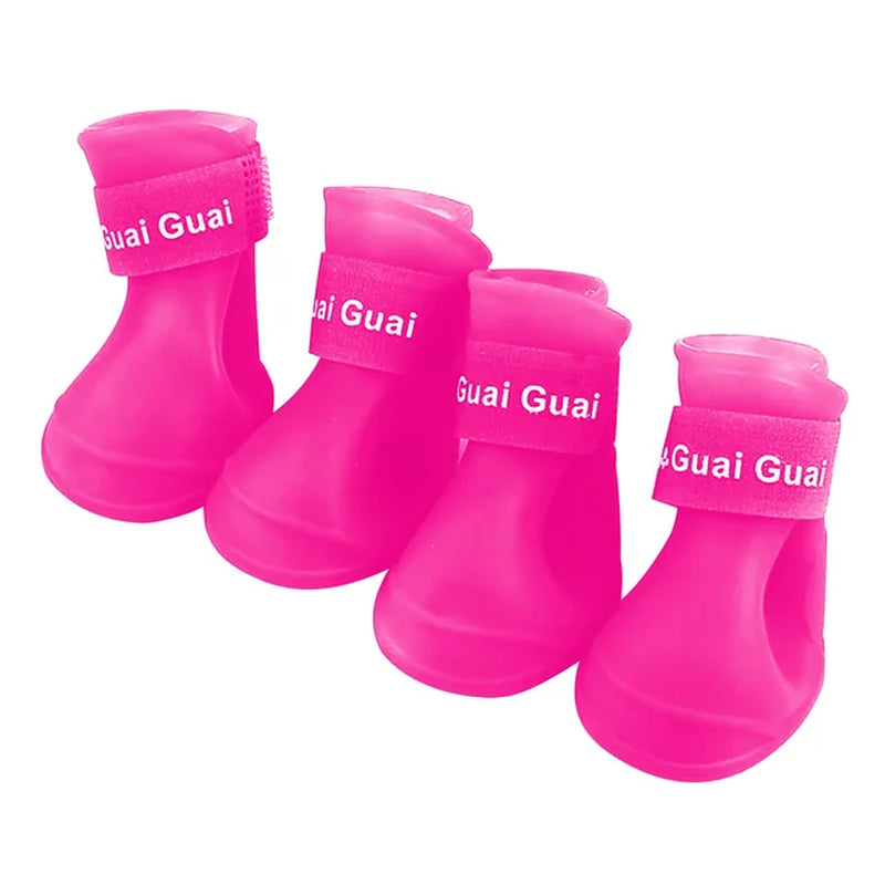 "Keep Your Pet's Paws Dry and Safe with our 4Pcs/Set Waterproof Anti-Slip Pet Rain Shoes - Perfect for Outdoor Adventures!"