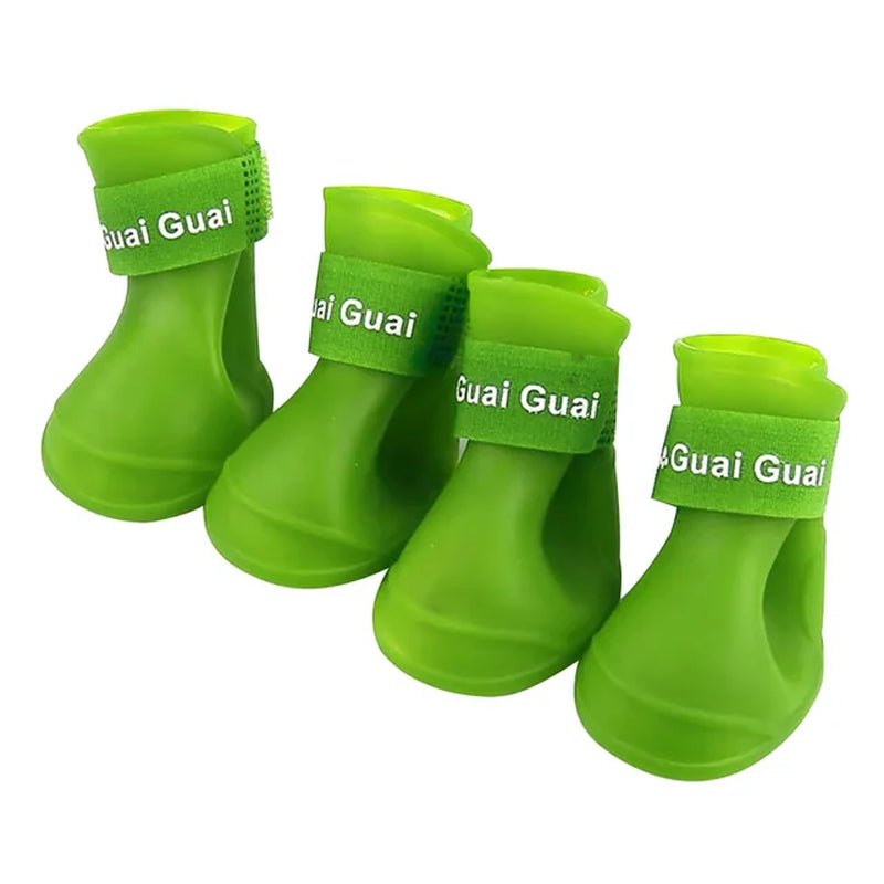 "Keep Your Pet's Paws Dry and Safe with our 4Pcs/Set Waterproof Anti-Slip Pet Rain Shoes - Perfect for Outdoor Adventures!"