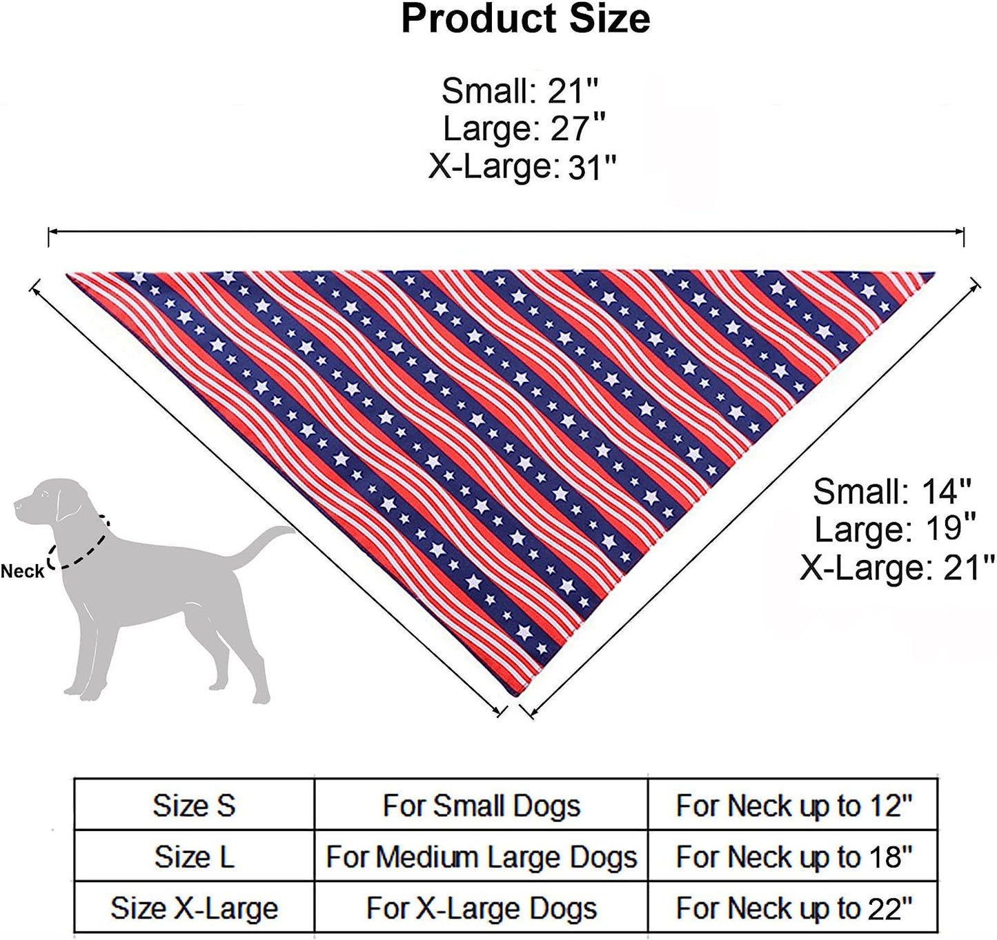 "Patriotic American Flag Dog Bandanas - Show off your dog's patriotic spirit on Independence Day and beyond! Multiple sizes available for medium to large dogs."