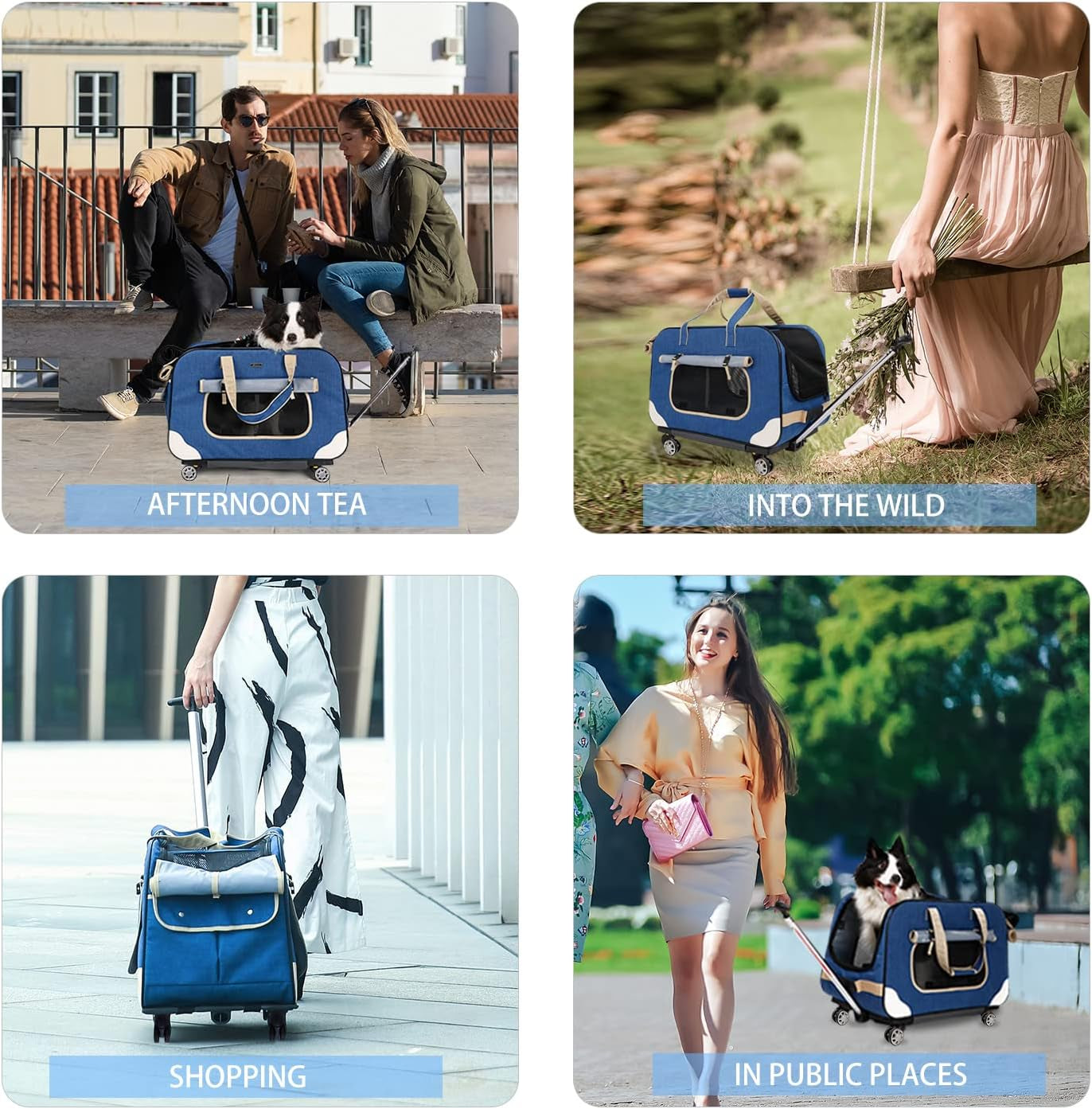 "Ultimate Comfort and Convenience: Deluxe Rolling Pet Carrier with Upgraded Sponge Filling, Sturdy Handle, and Smooth Wheels - Perfect for Small to Medium Pets up to 35 lbs!"